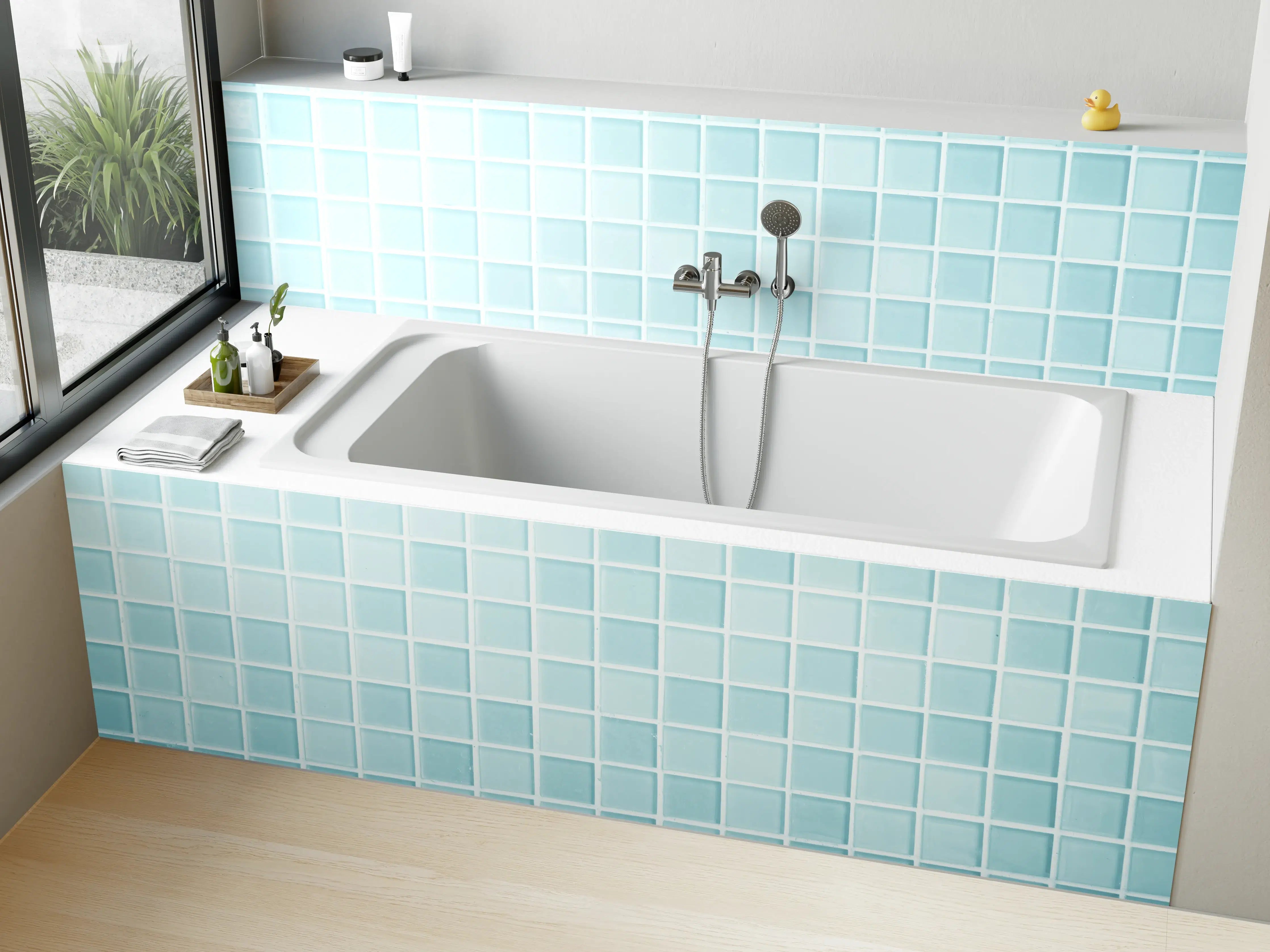 Badewannen-Rückwand - Blau-Weiße Keramikfliesen