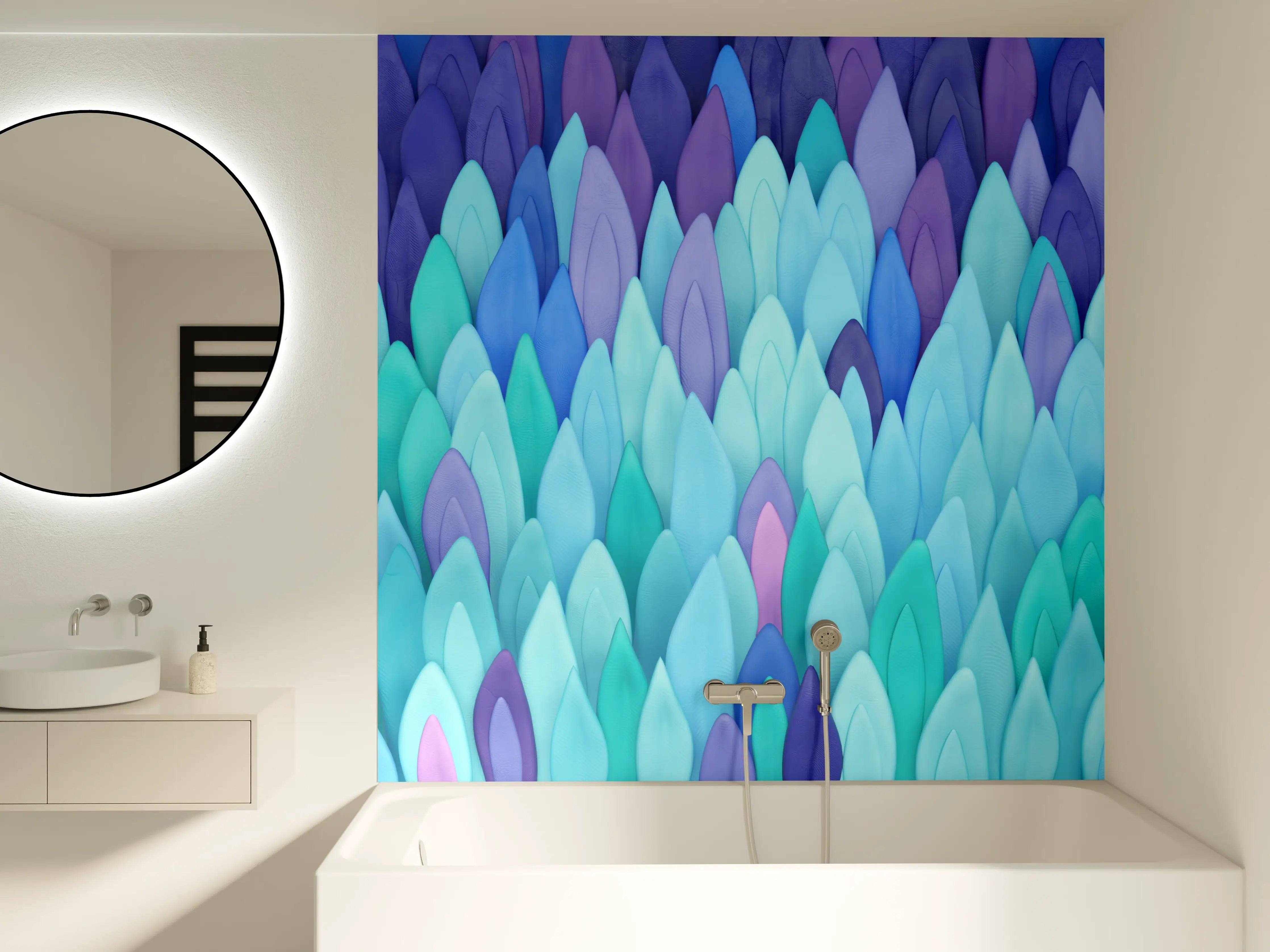 Badewannen-Rückwand - Blau-violette Blumenmuster-Vorlage