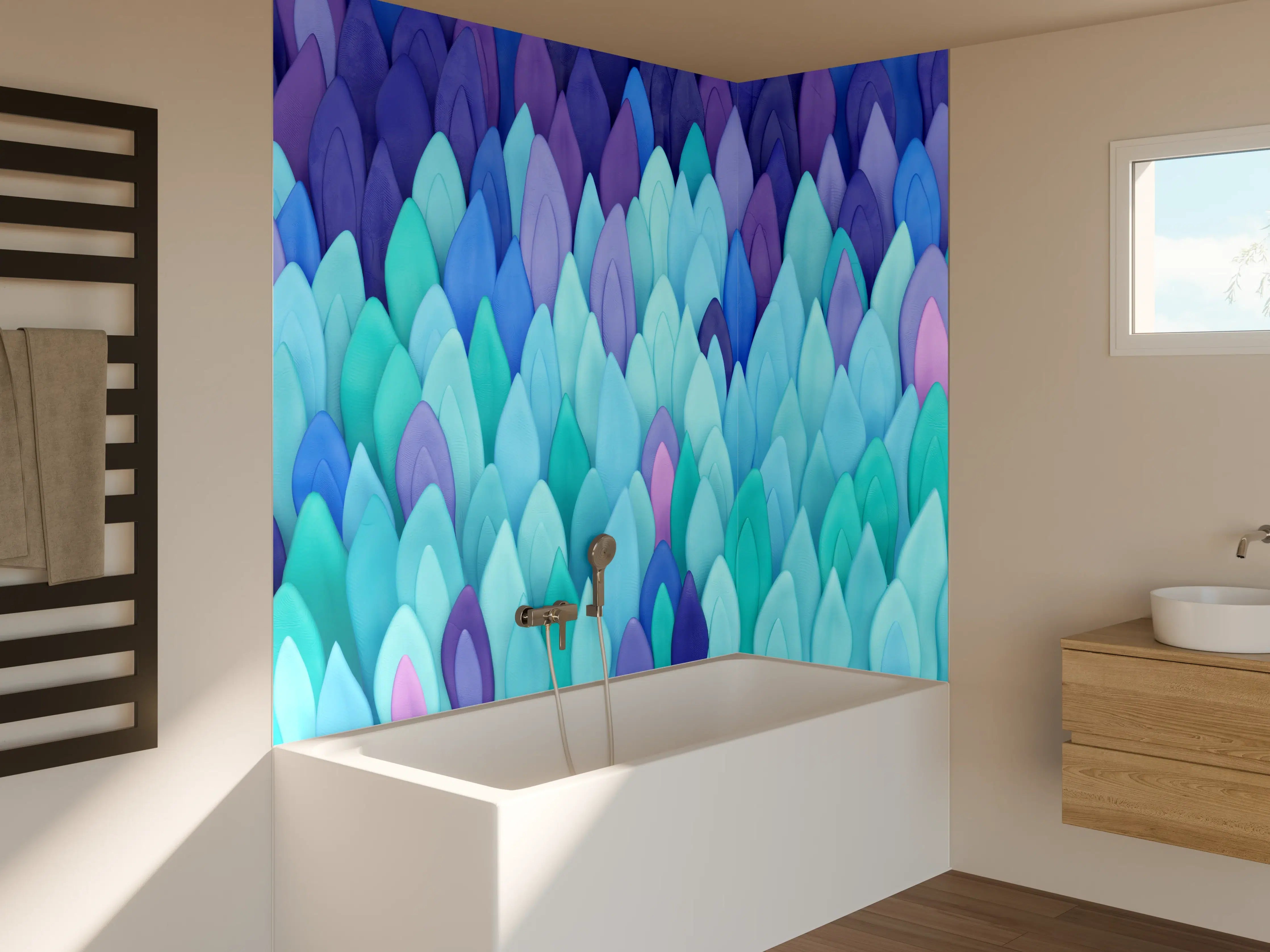 Badewannen-Rückwand - Blau-violette Blumenmuster-Vorlage