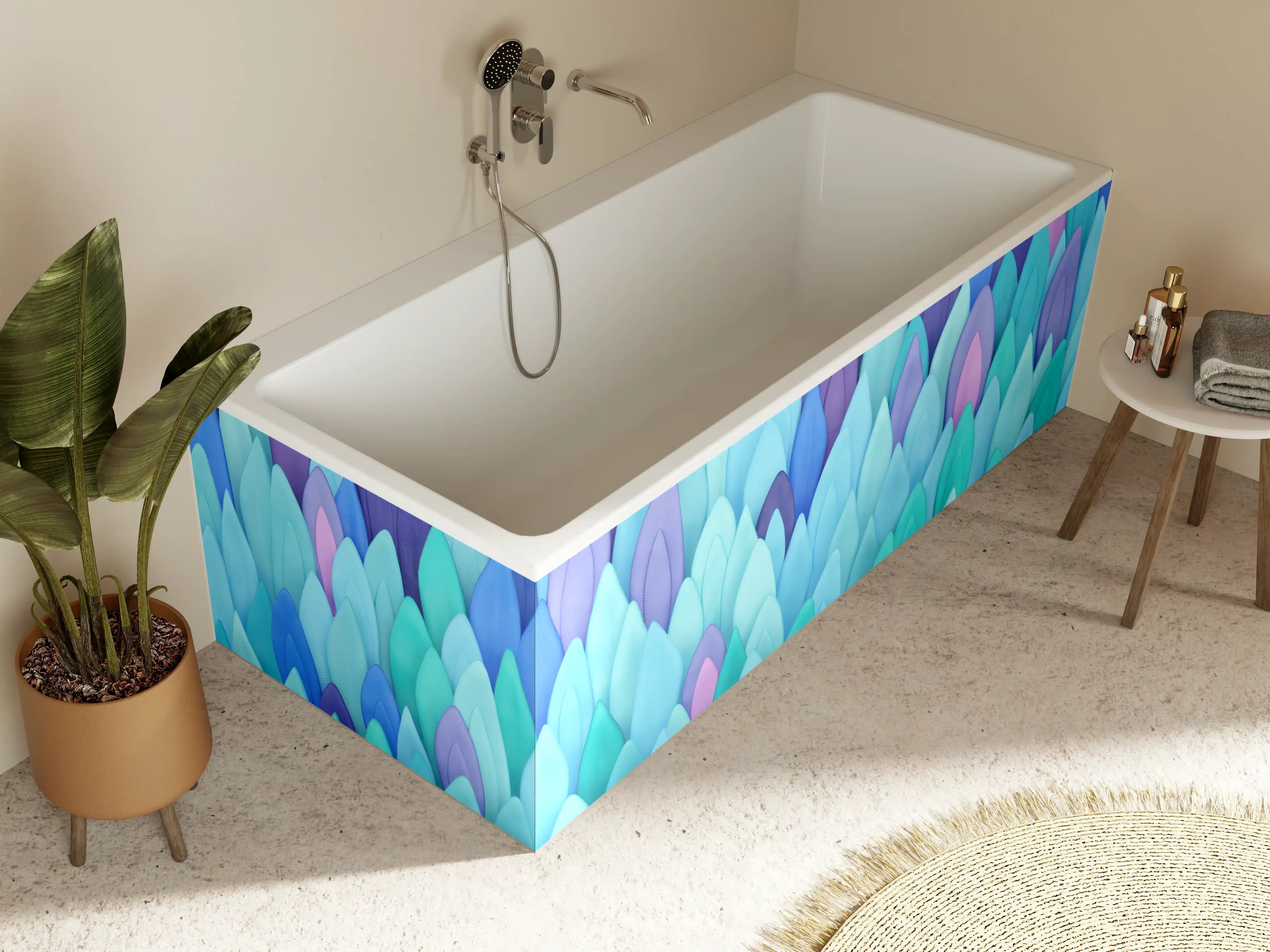 Badewannen-Rückwand - Blau-violette Blumenmuster-Vorlage