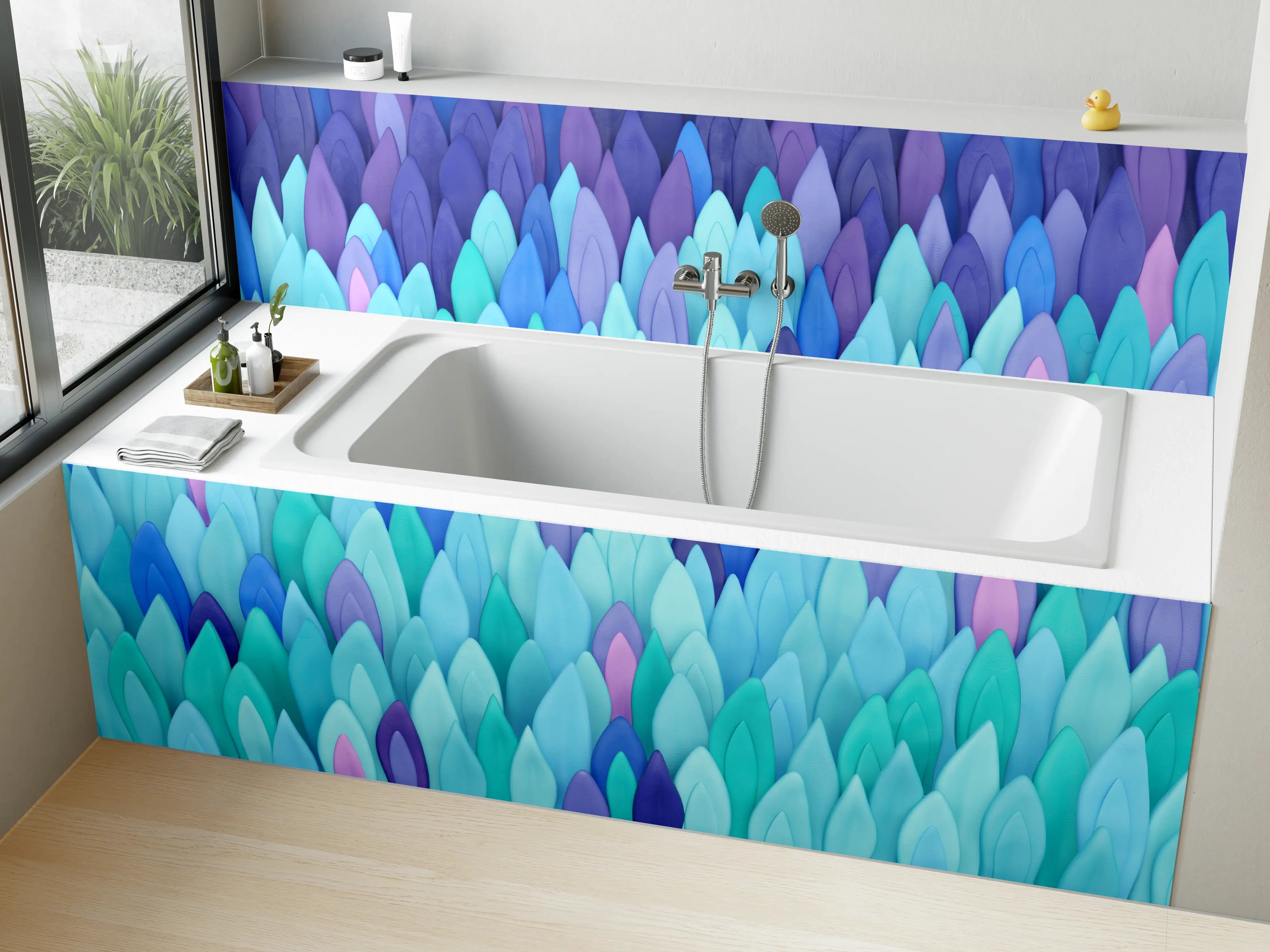 Badewannen-Rückwand - Blau-violette Blumenmuster-Vorlage