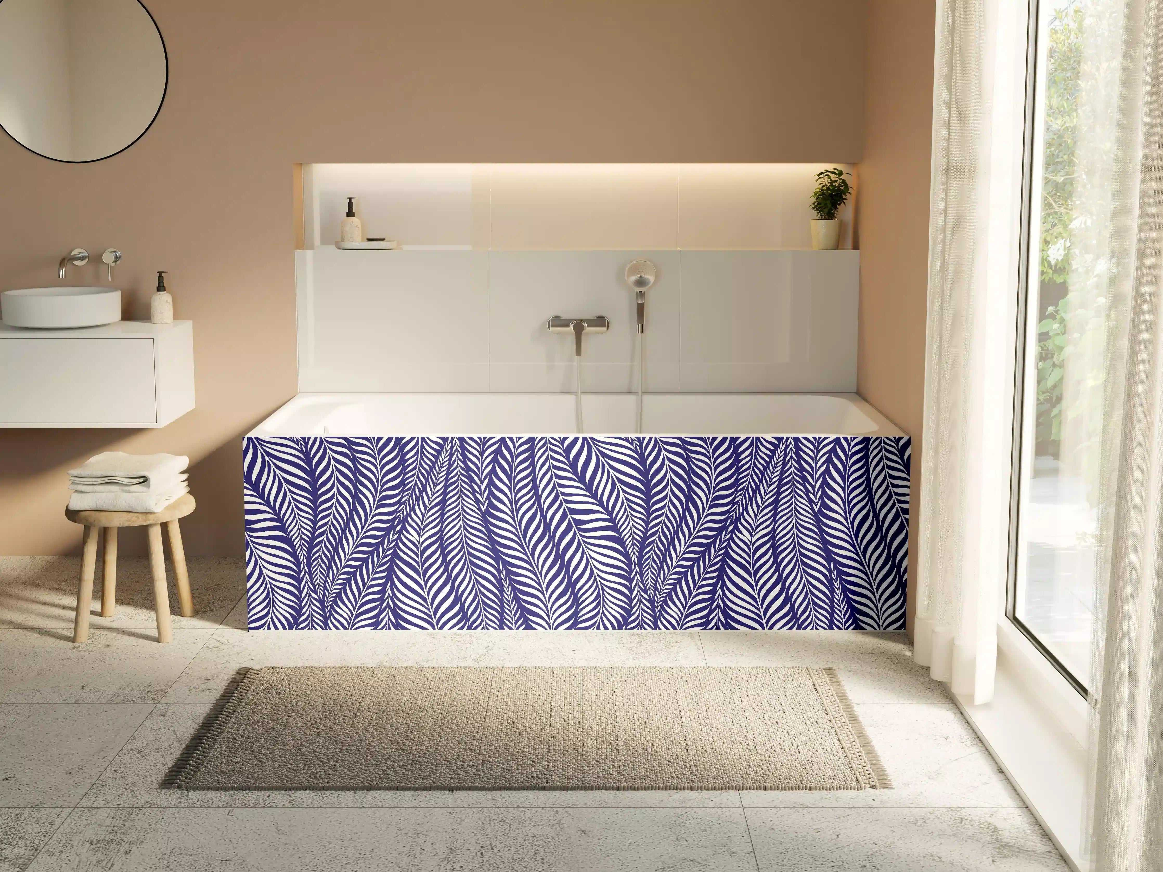 Badewannen-Rückwand - Blau-weiße Blattmuster-Textur