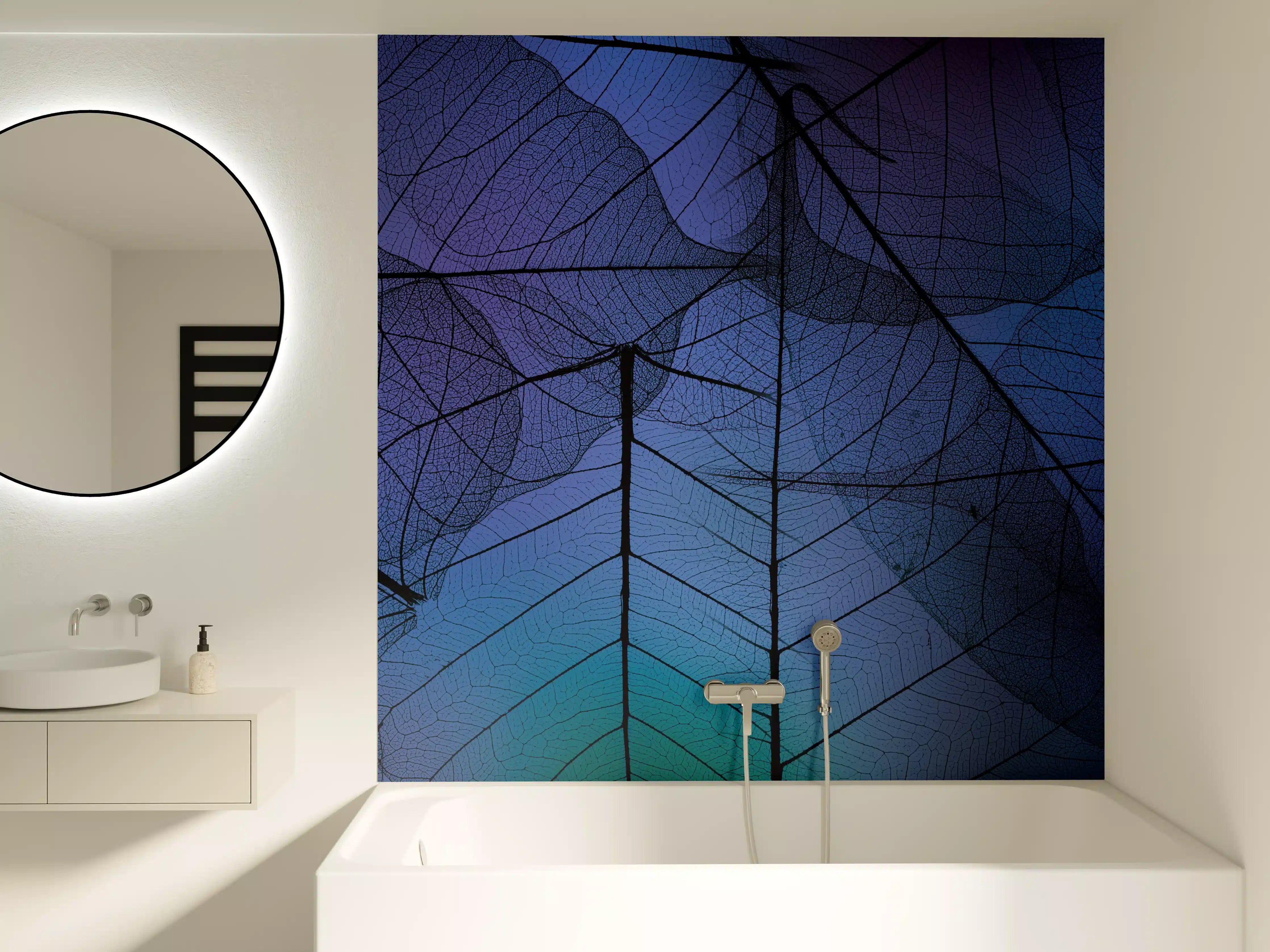 Badewannen-Rückwand - Blaue Blattadern Textur Makro