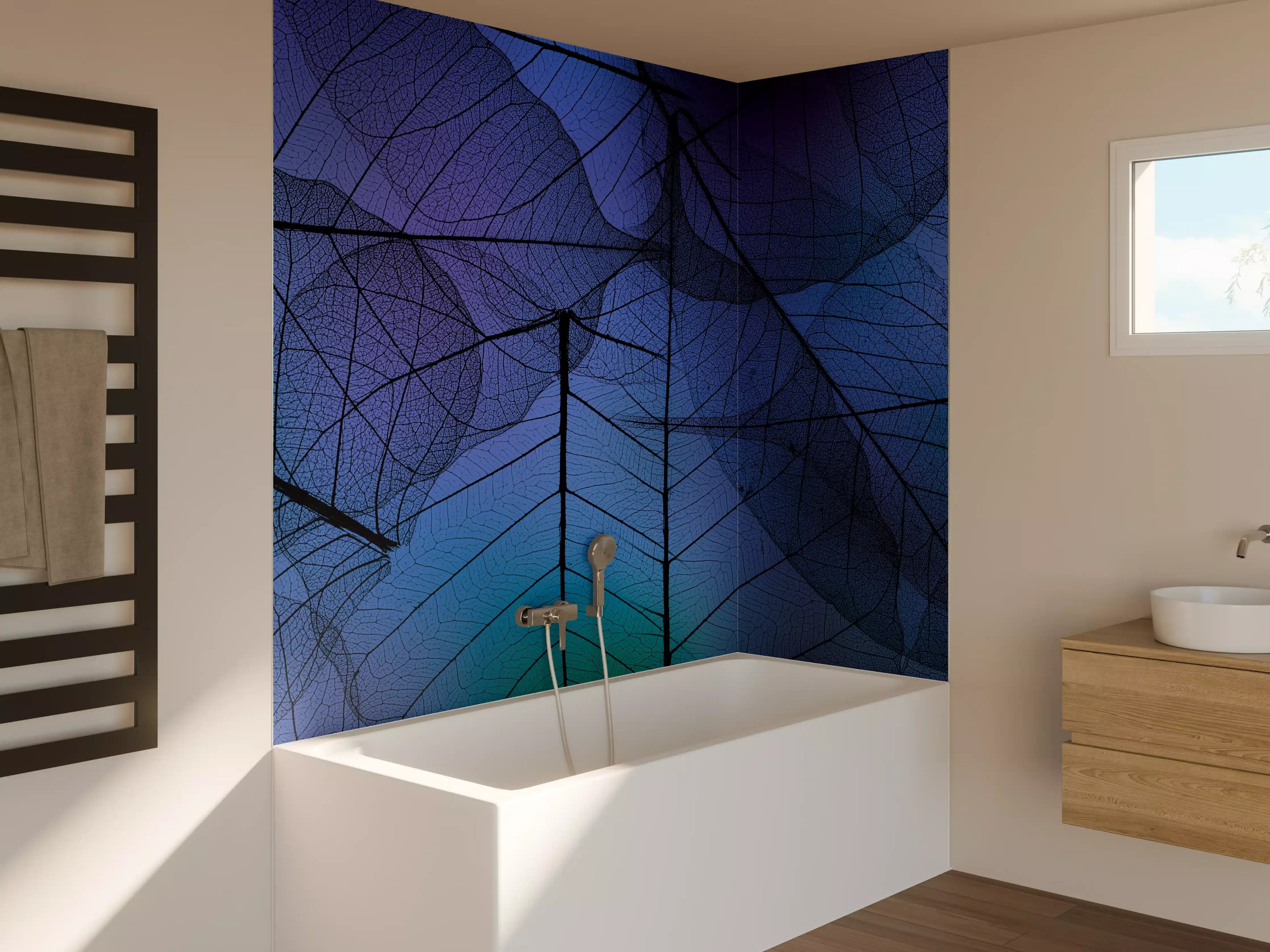 Badewannen-Rückwand - Blaue Blattadern Textur Makro