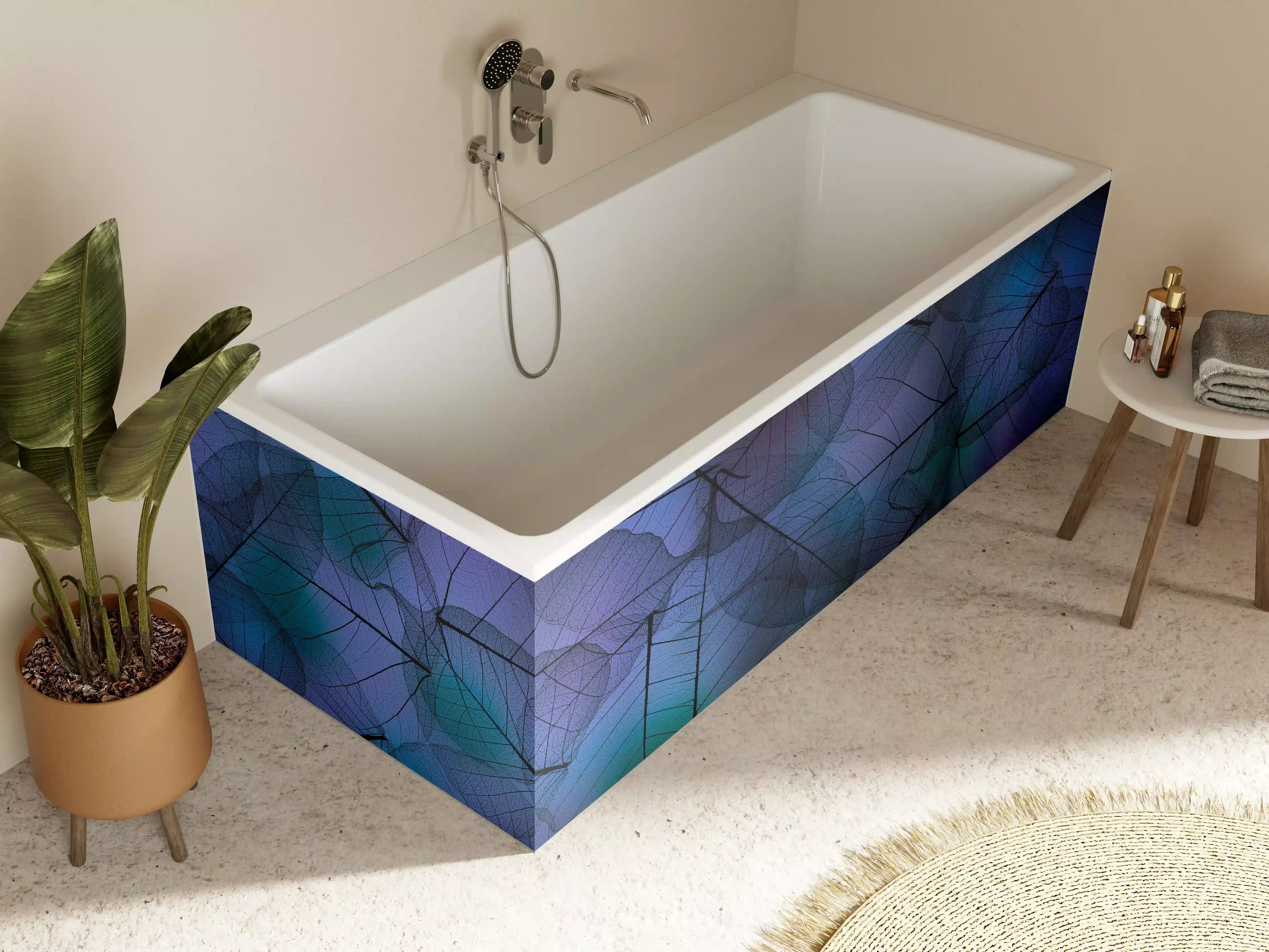 Badewannen-Rückwand - Blaue Blattadern Textur Makro