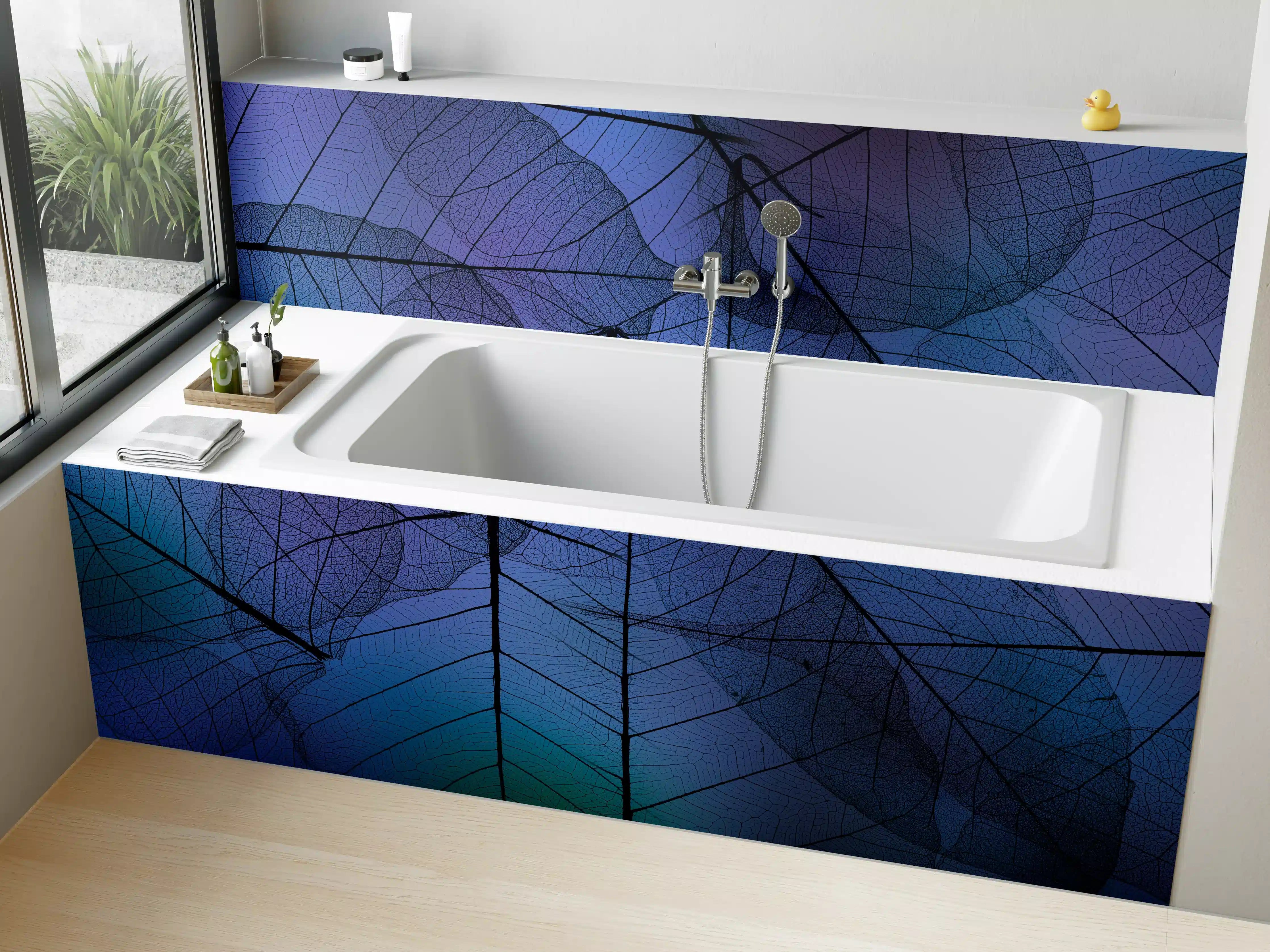 Badewannen-Rückwand - Blaue Blattadern Textur Makro
