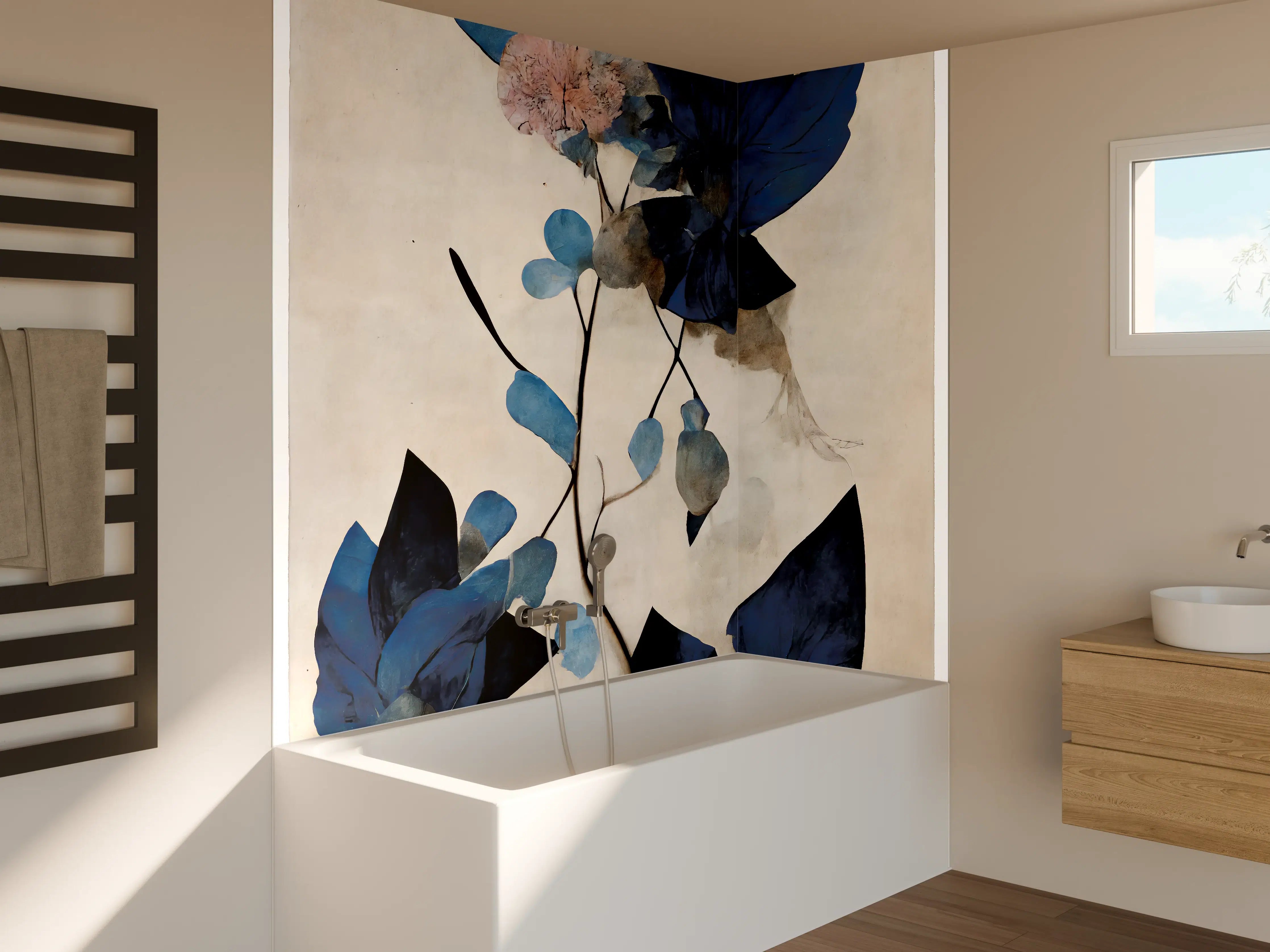 Badewannen-Rückwand - Blaue Blüten - Floral