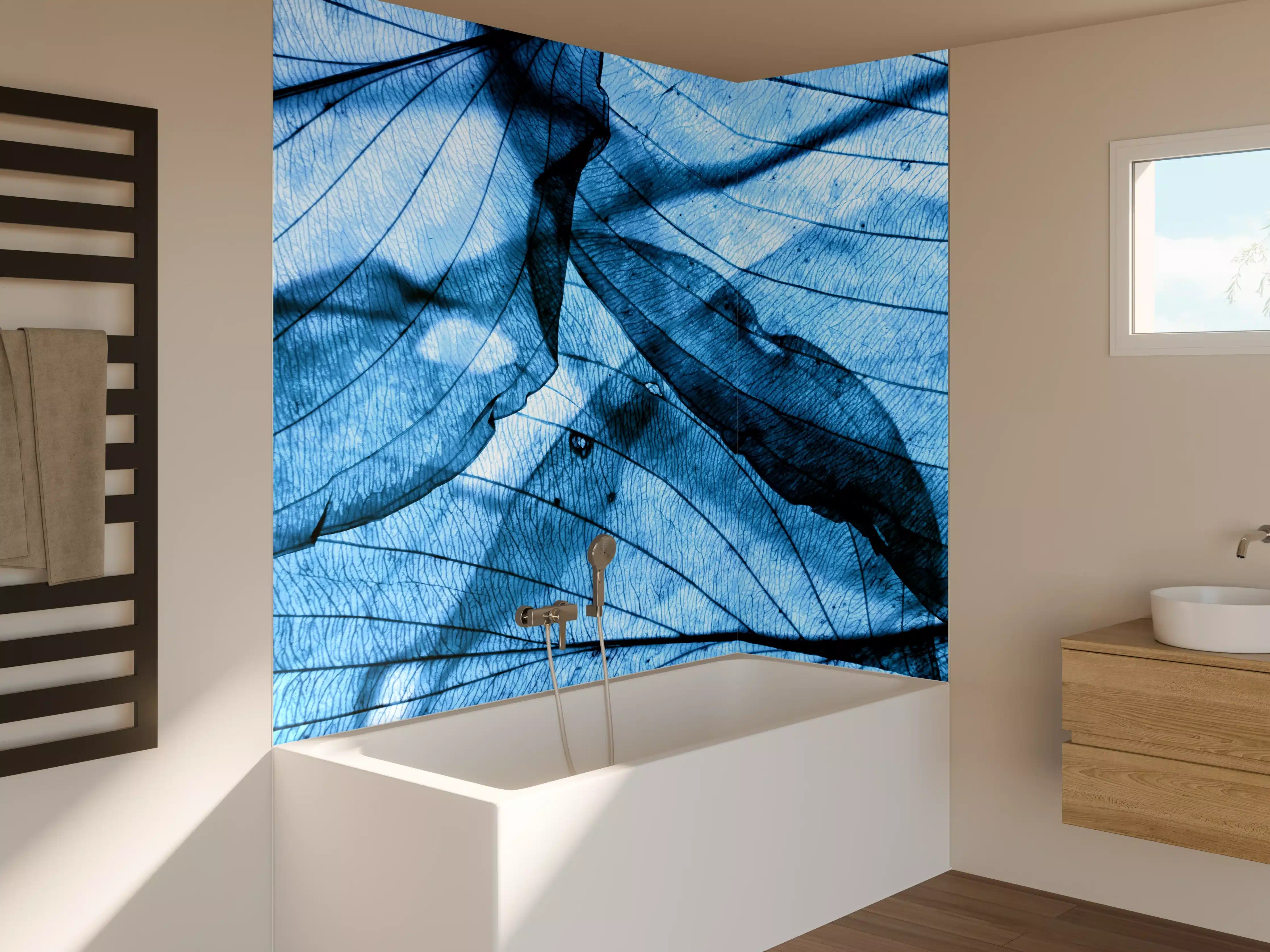 Badewannen-Rückwand - Blaue Herbstlaub-Makrotextur