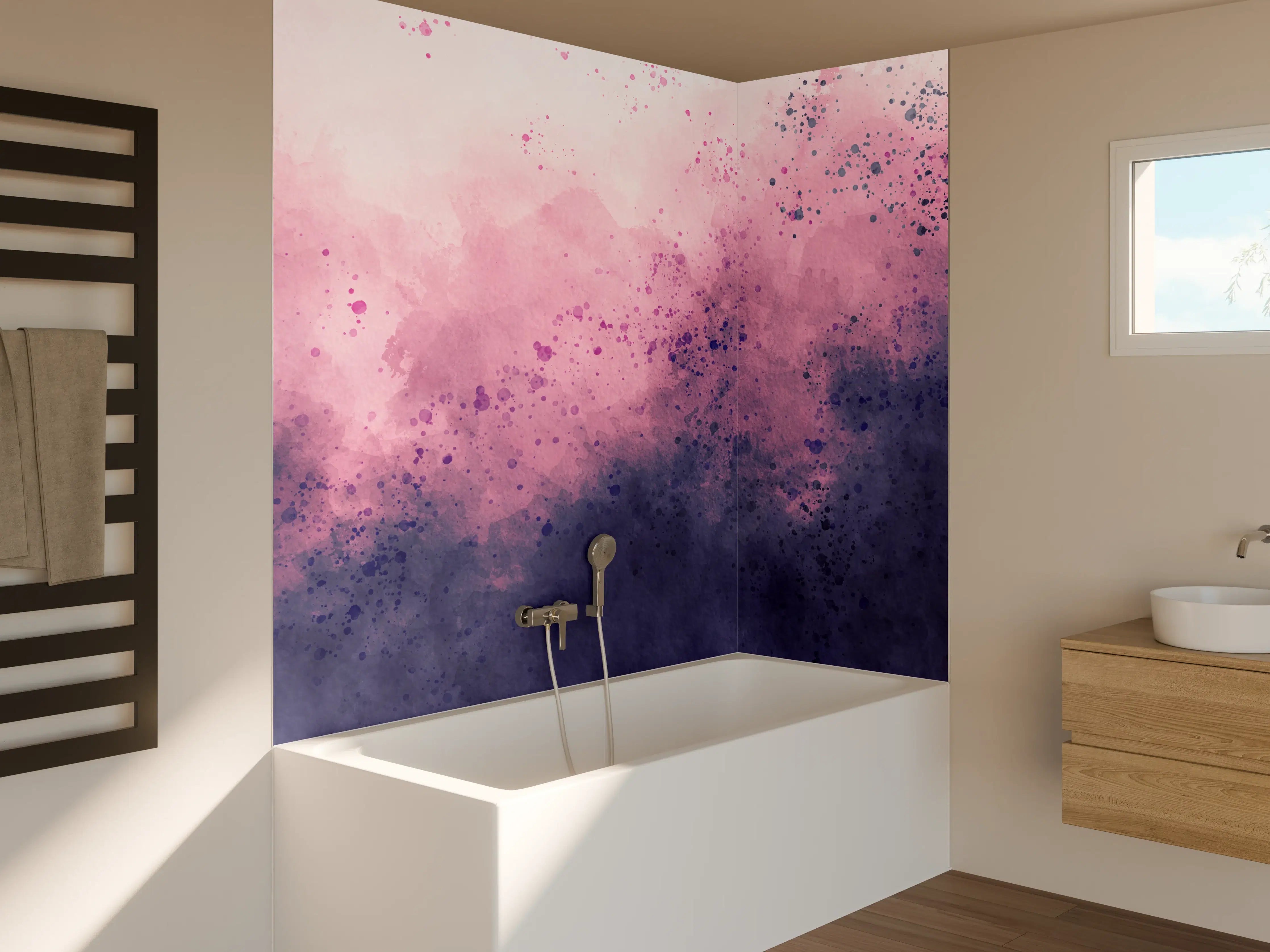 Badewannen-Rückwand - Blaue Lila Aquarell Himmel Textur