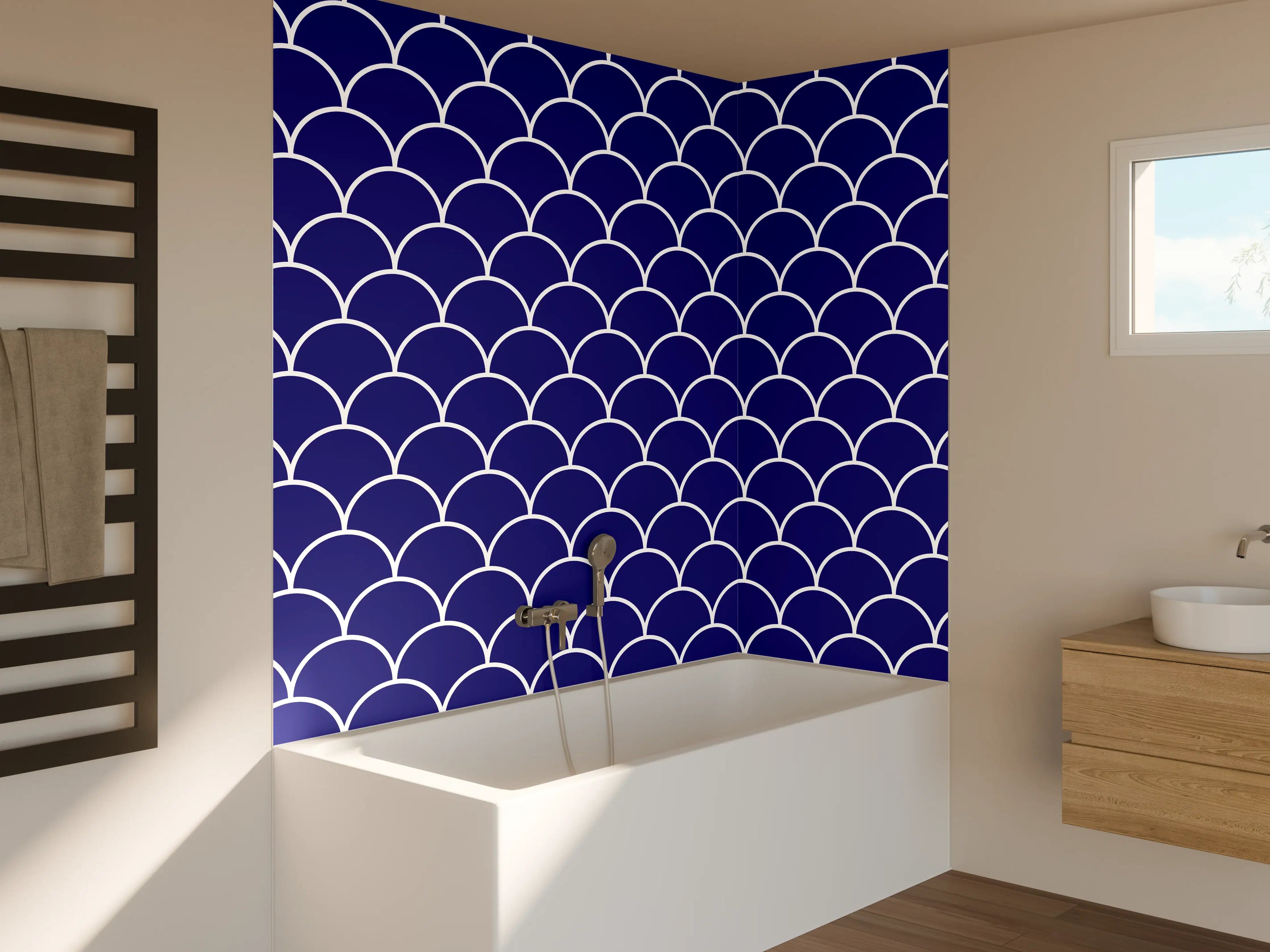 Badewannen-Rückwand - Blaue Meeres-Scales-Textur