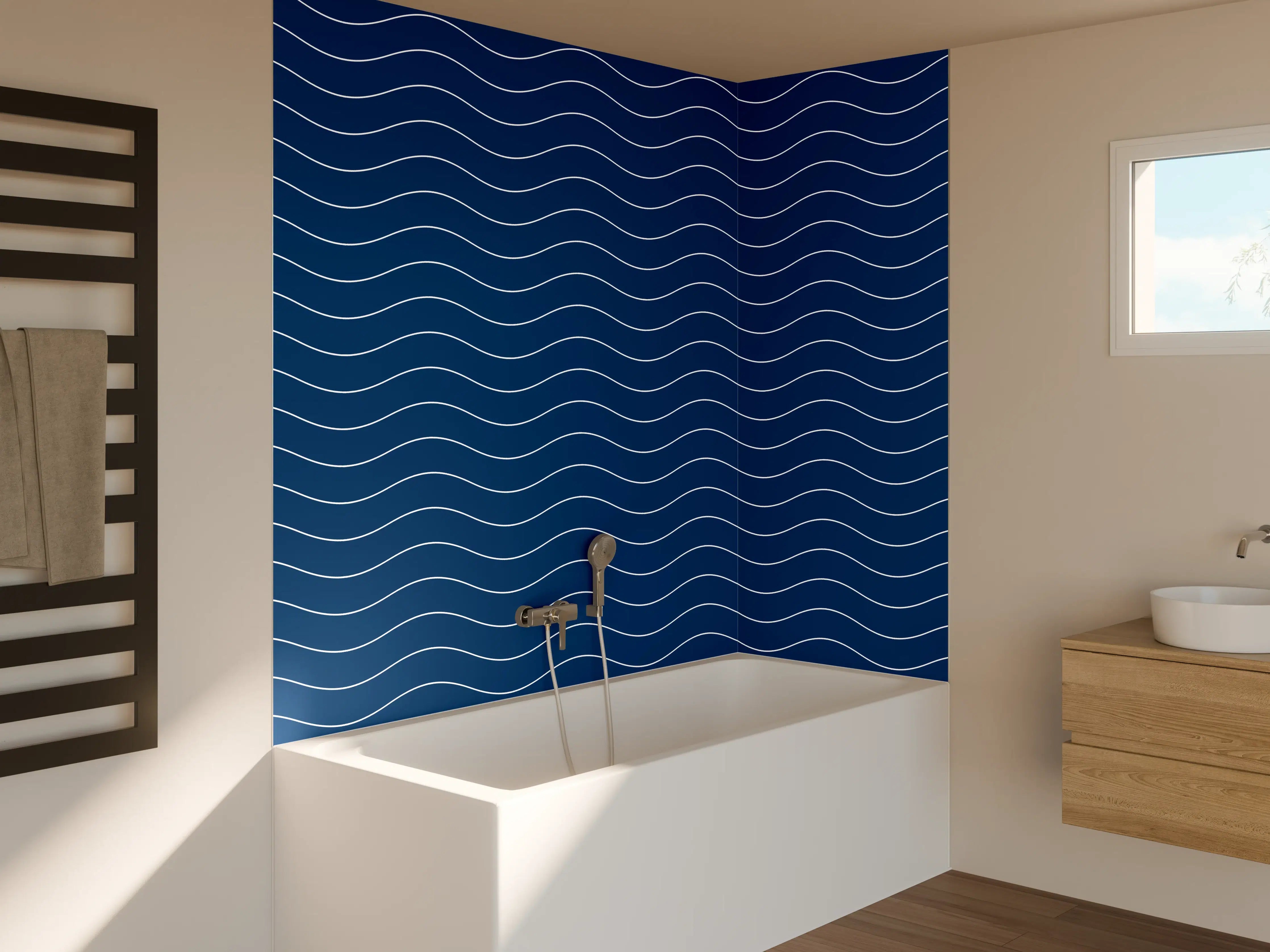 Badewannen-Rückwand - Blaue Meereswellen Muster