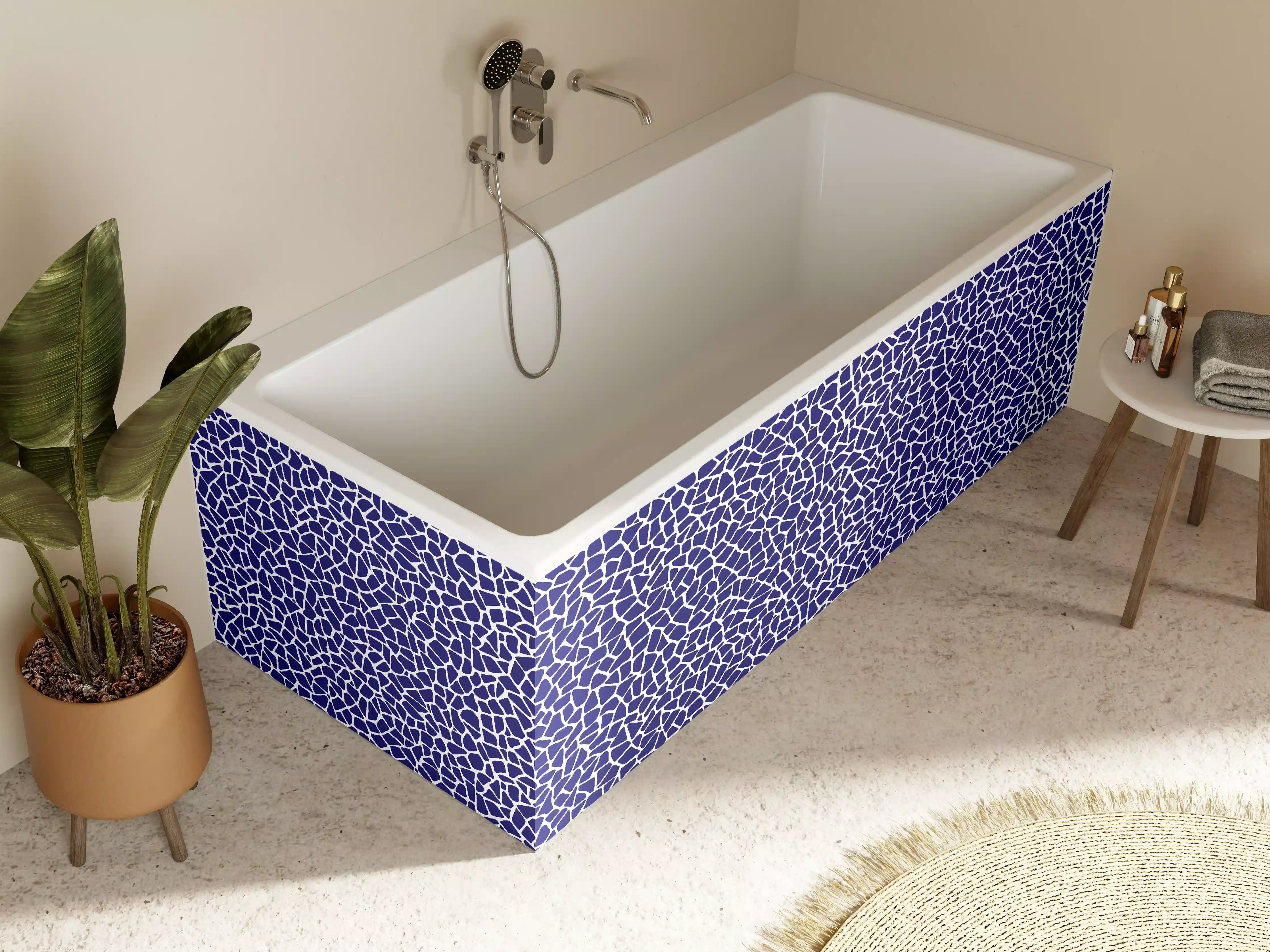 Badewannen-Rückwand - Blaue Mosaikstruktur mit feinen Konturen