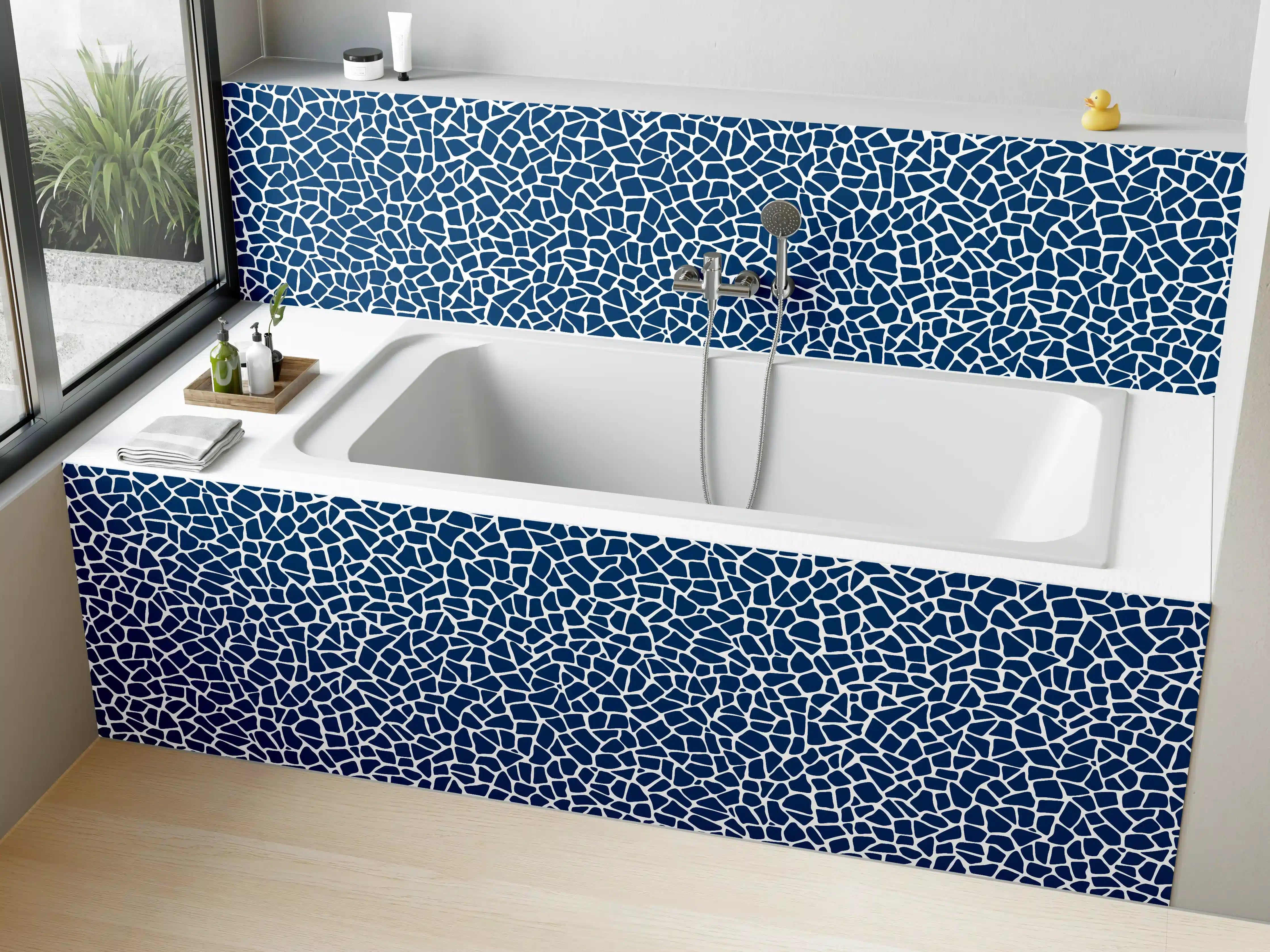 Badewannen-Rückwand - Blaue Mosaikstruktur mit feinen Linien