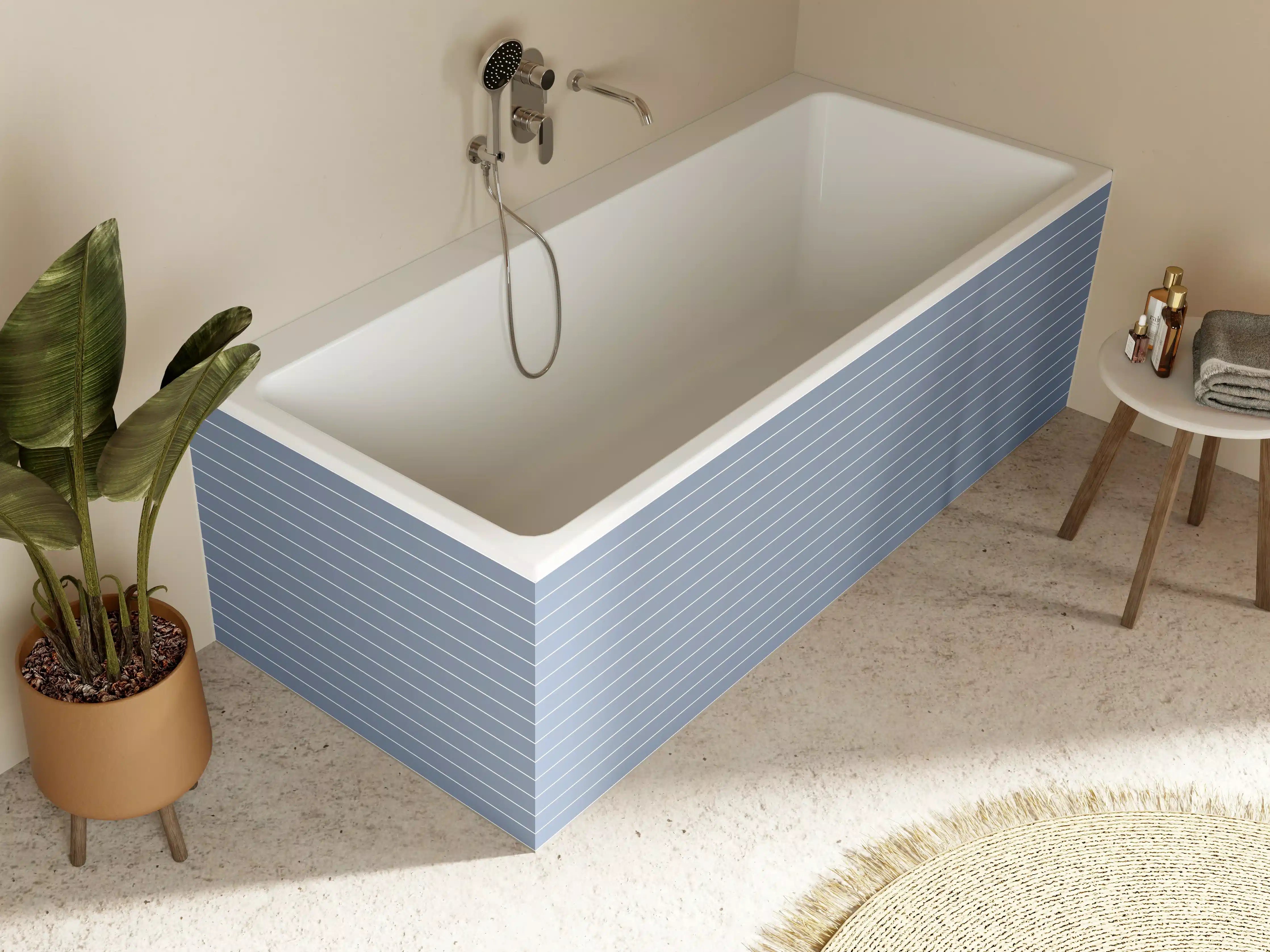Badewannen-Rückwand - Blaue Streifen Wand mit Metallstruktur
