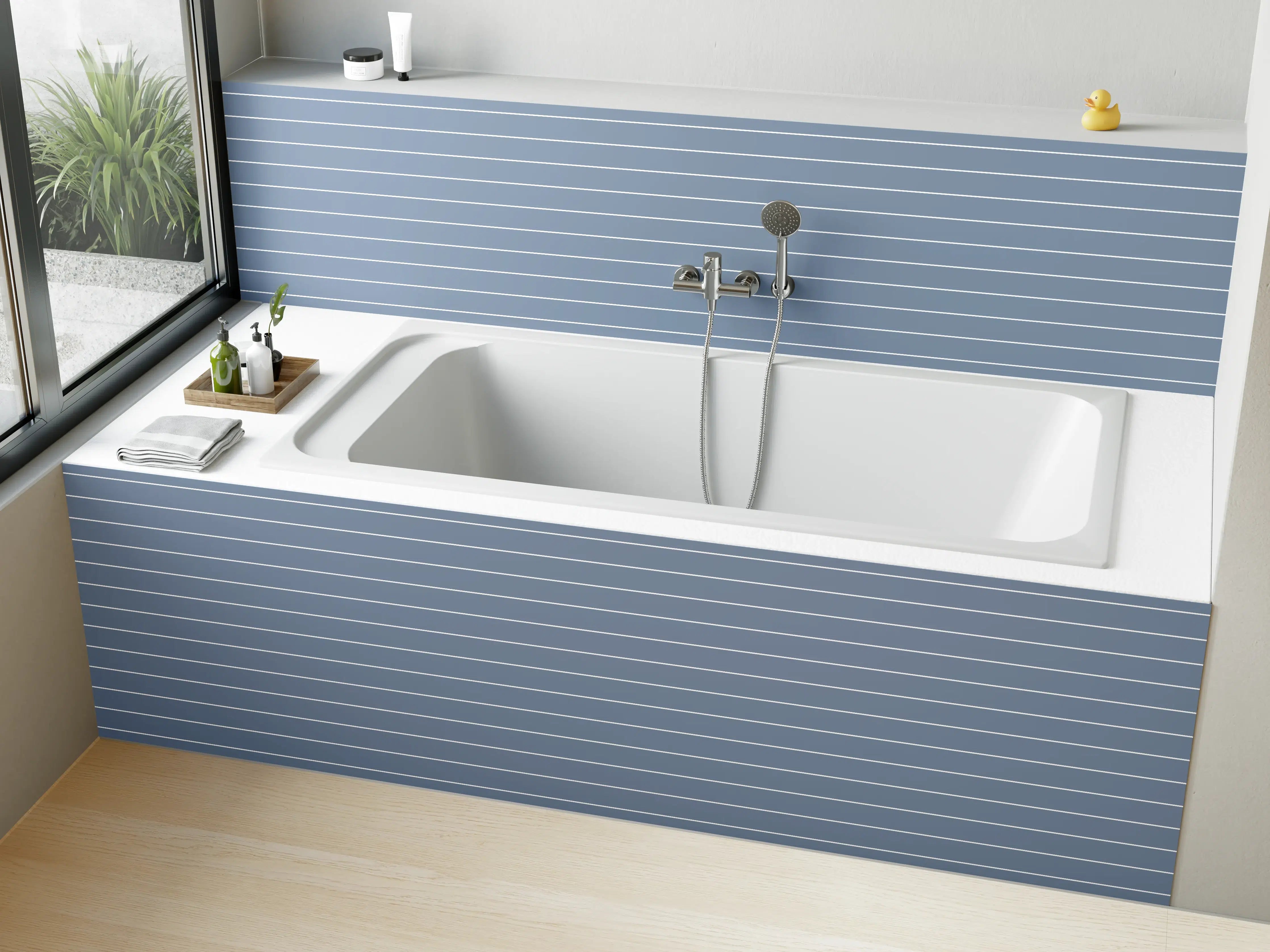 Badewannen-Rückwand - Blaue Streifen Wand mit Metallstruktur