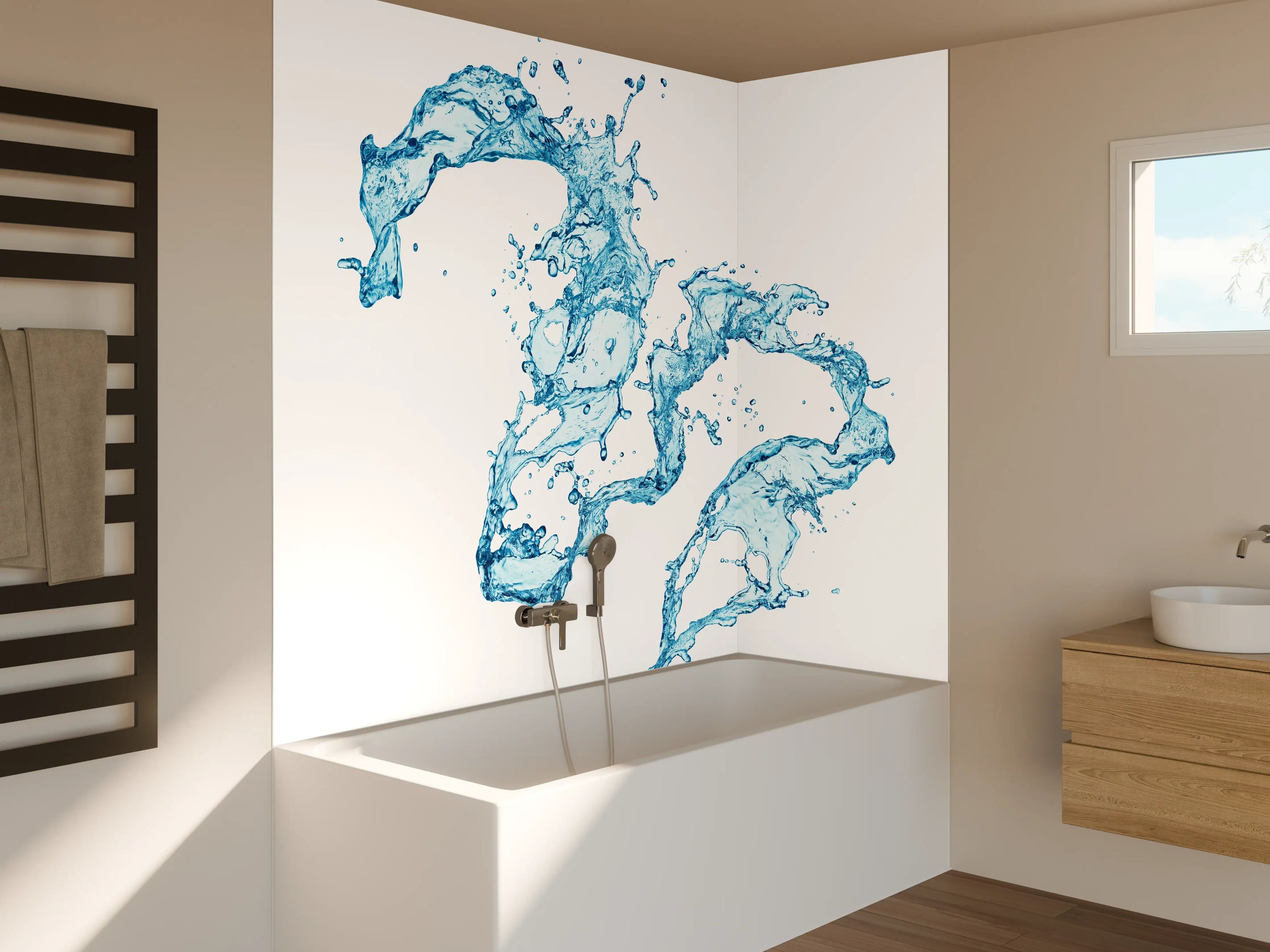 Badewannen-Rückwand - Blaue Wasser Spritzer weißer Hintergrund