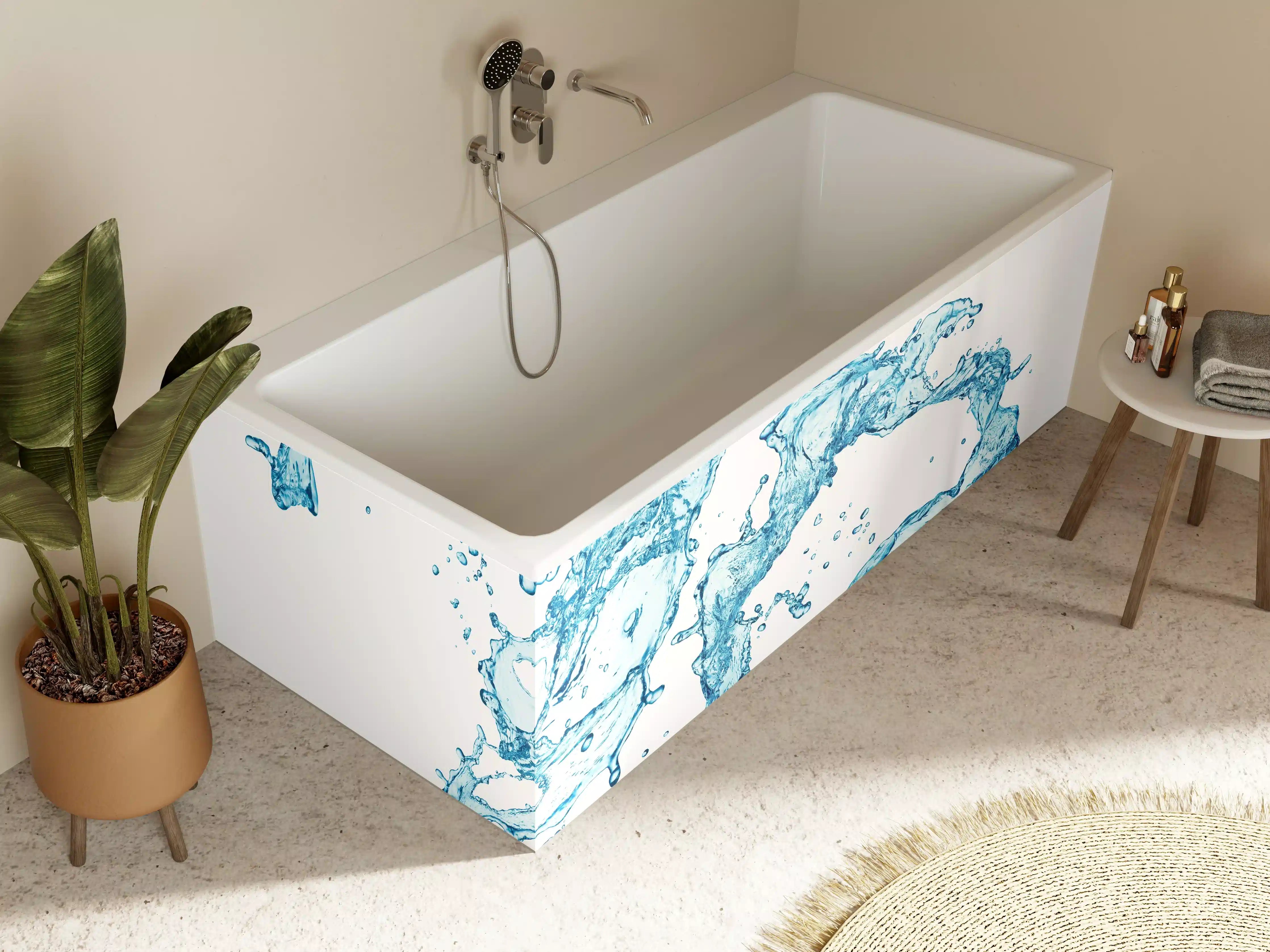 Badewannen-Rückwand - Blaue Wasser Spritzer weißer Hintergrund