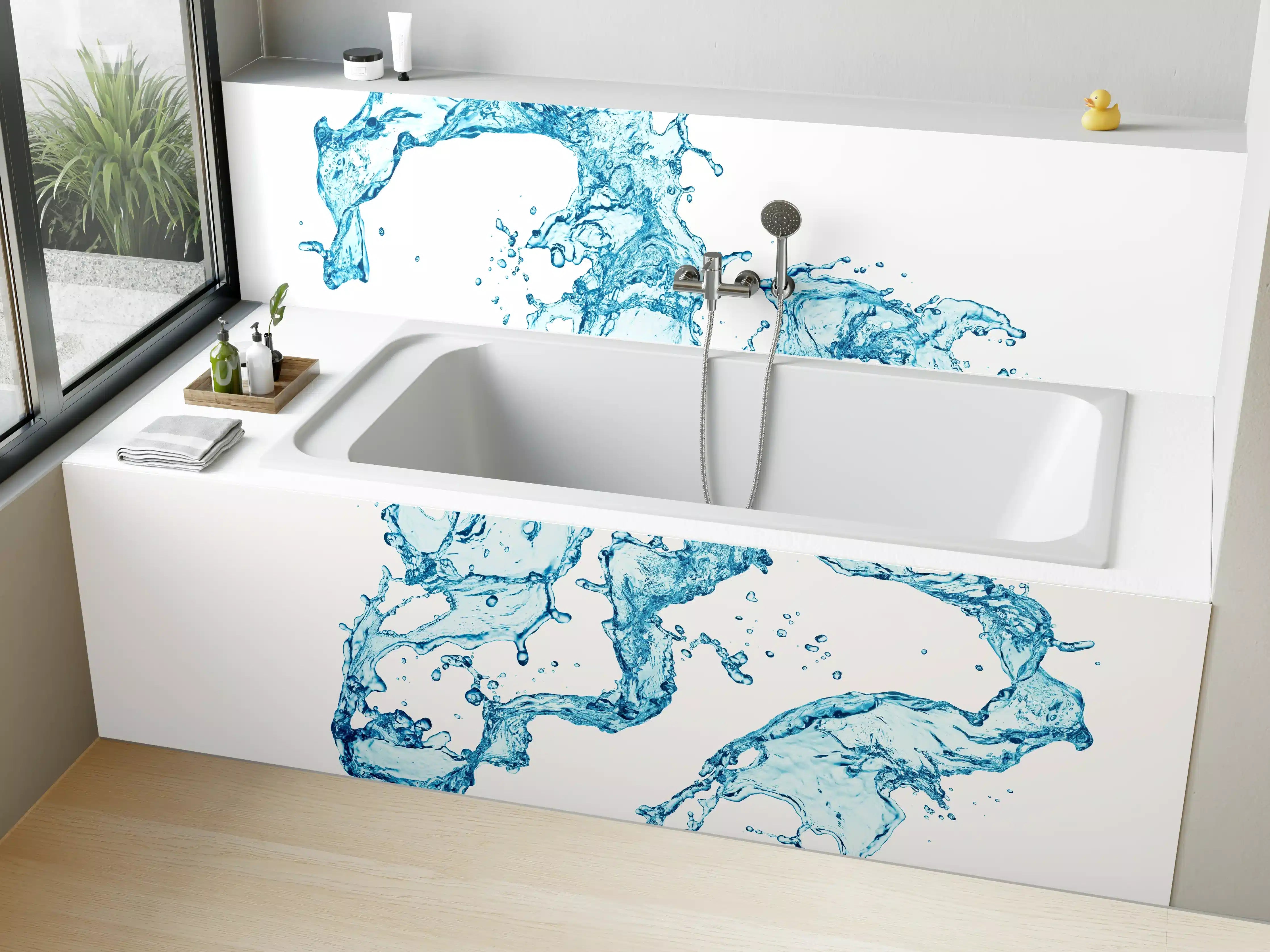 Badewannen-Rückwand - Blaue Wasser Spritzer weißer Hintergrund
