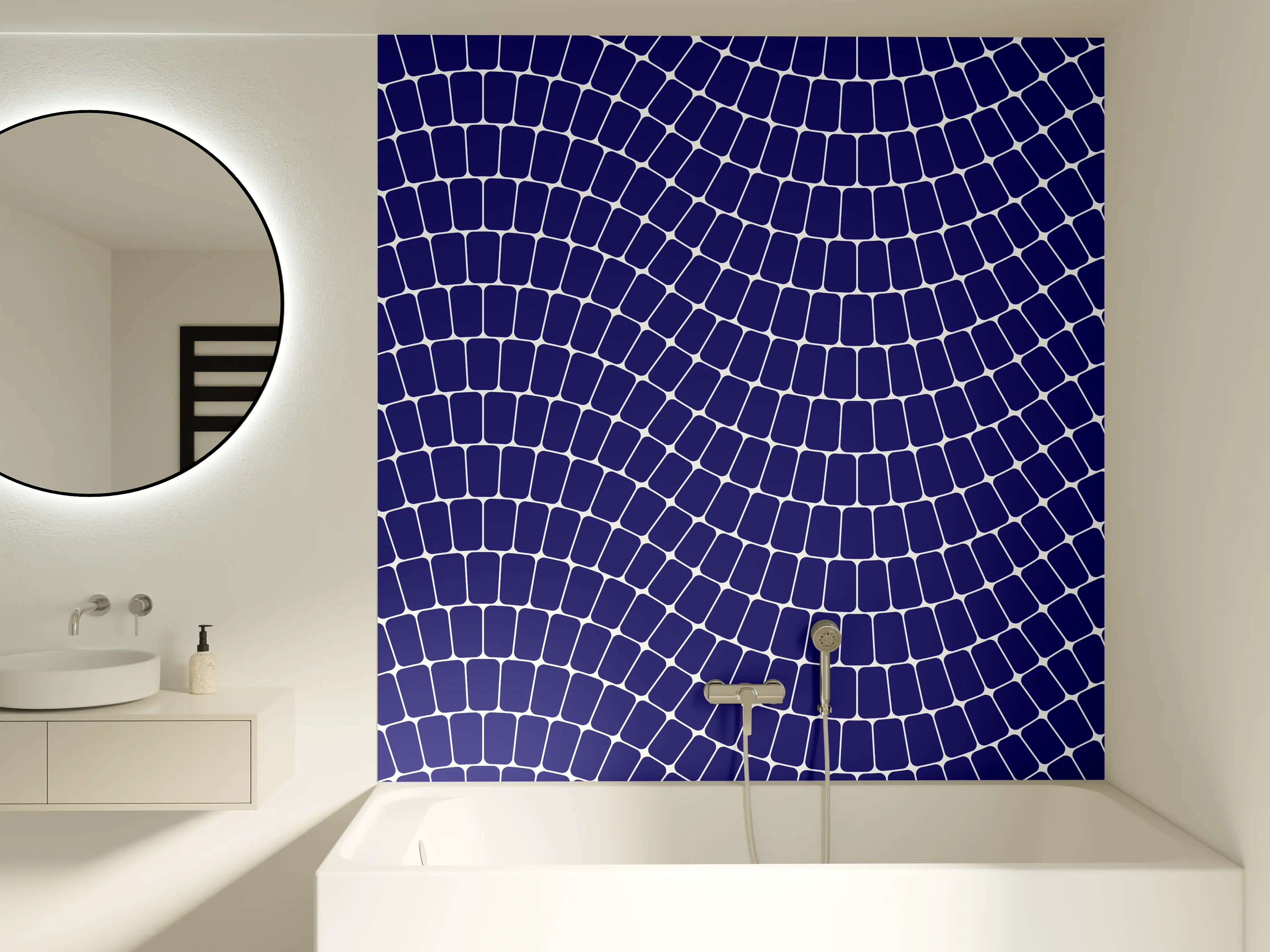 Badewannen-Rückwand - Blaue geometrische Muster mit Wellenstruktur