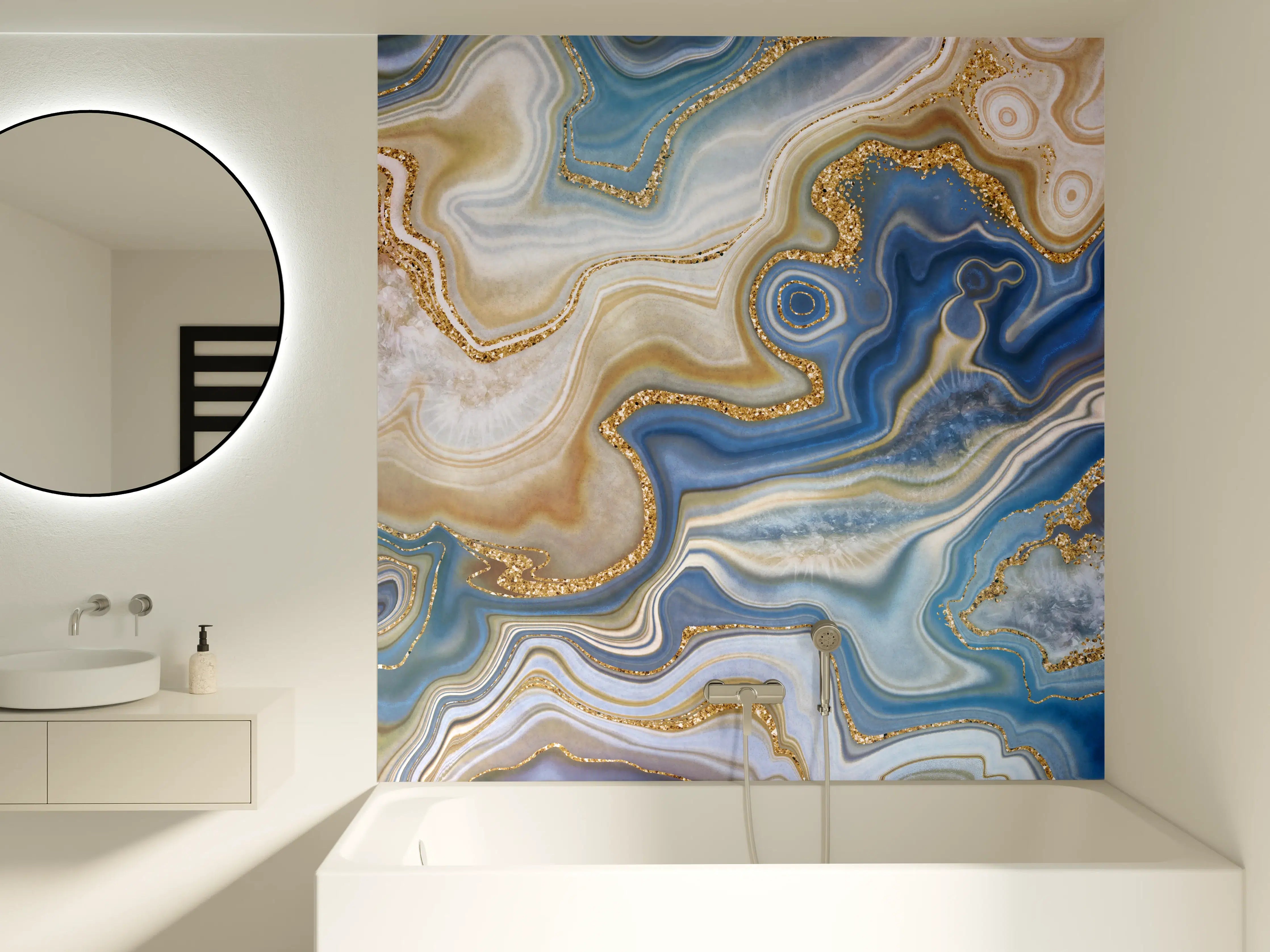 Badewannen-Rückwand - Blaue und goldene Marmor-Textur