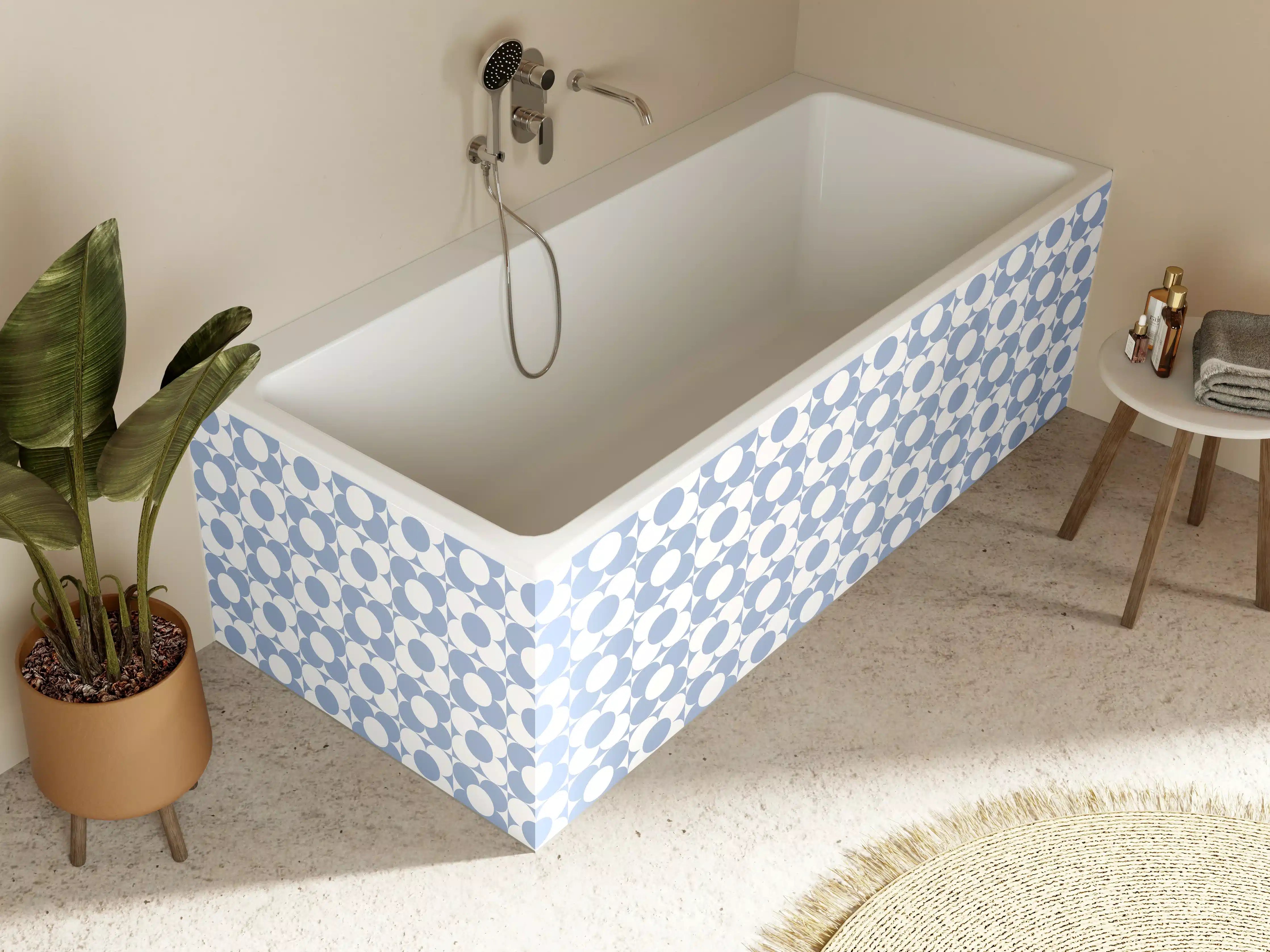 Badewannen-Rückwand - Blaue und weiße geometrische Muster-Textur