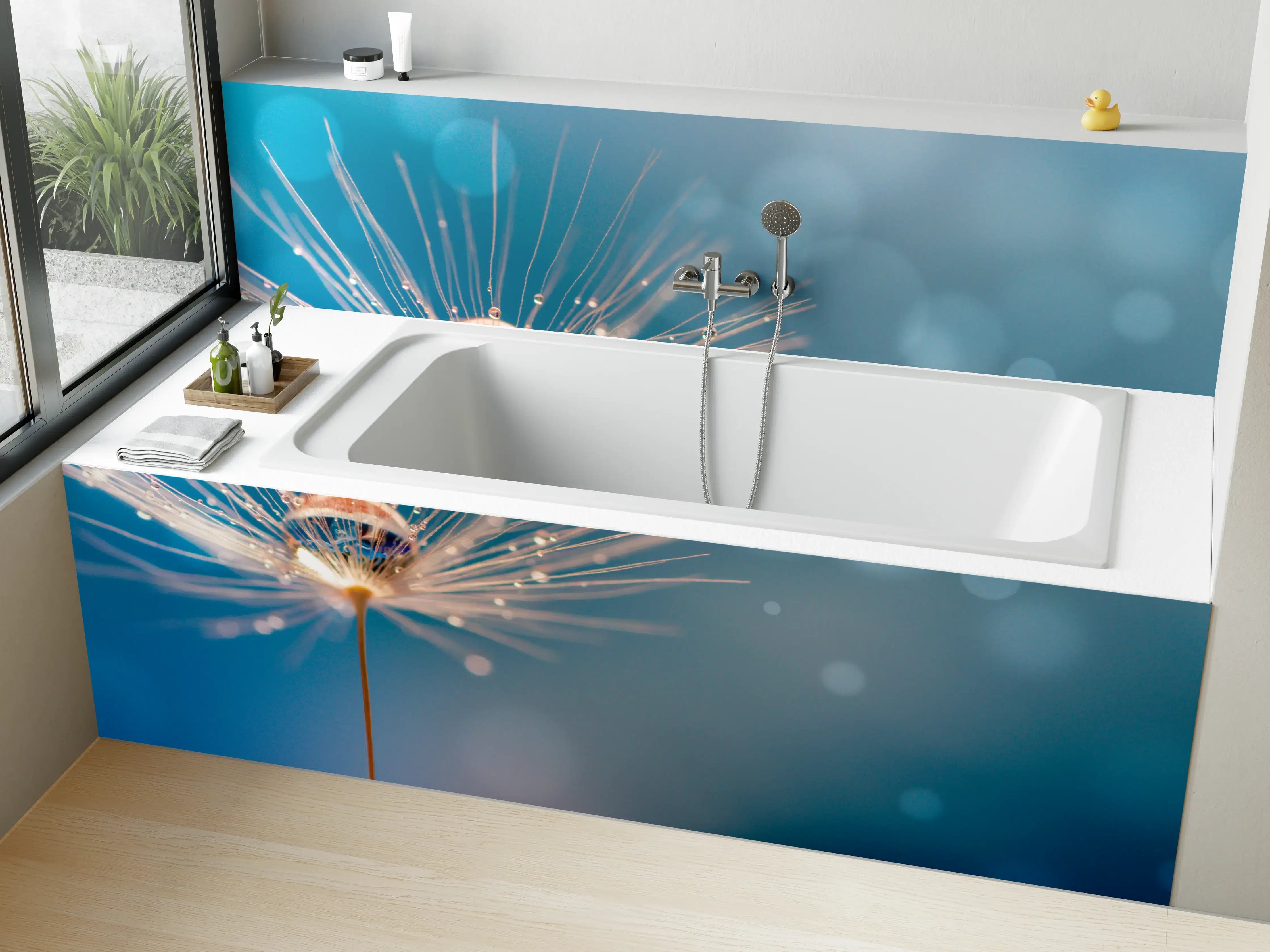 Badewannen-Rückwand - Blauer Dandelion im Sonnenlicht