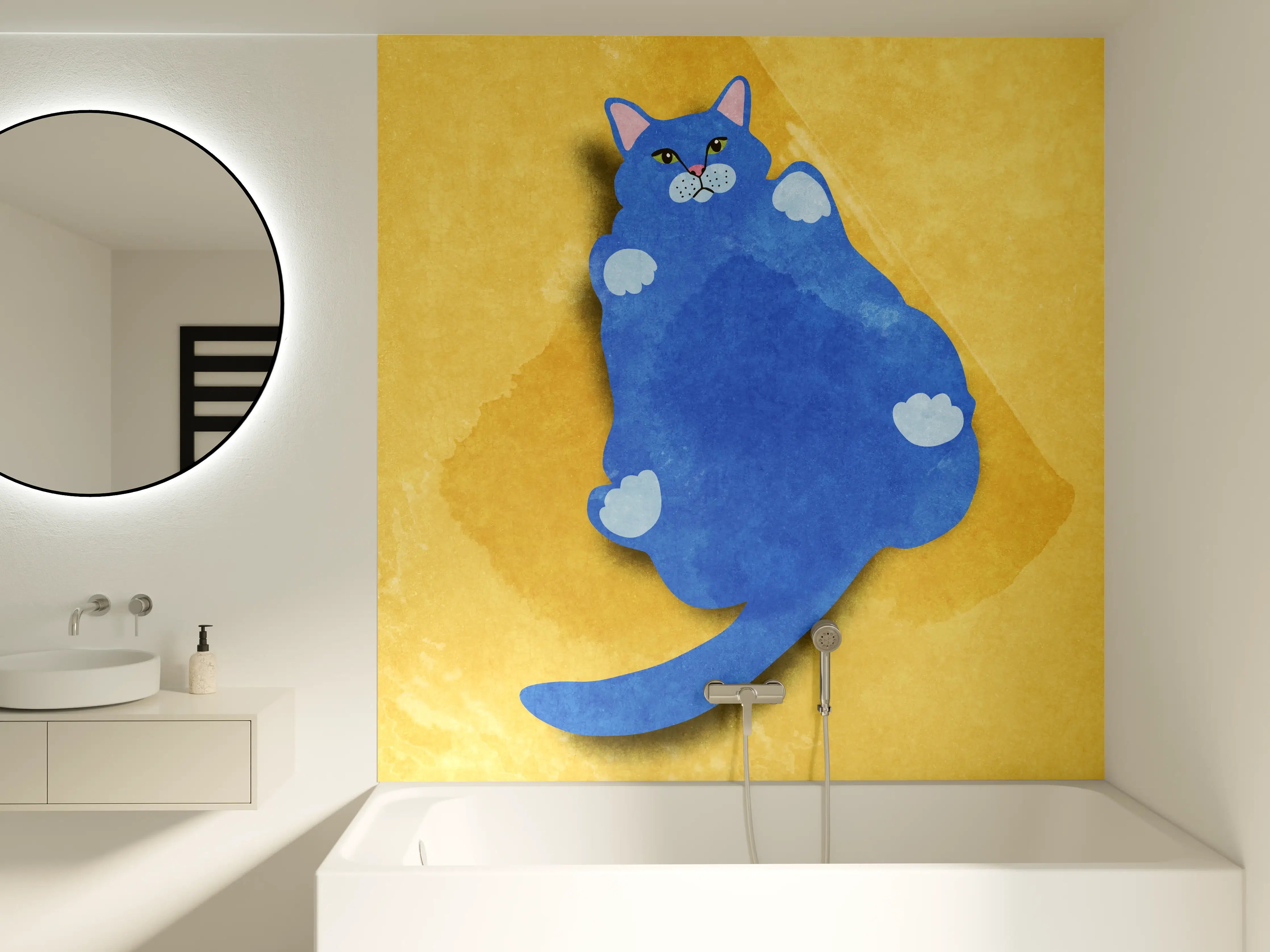 Badewannen-Rückwand - Blauer Lustiger Katzen-Print