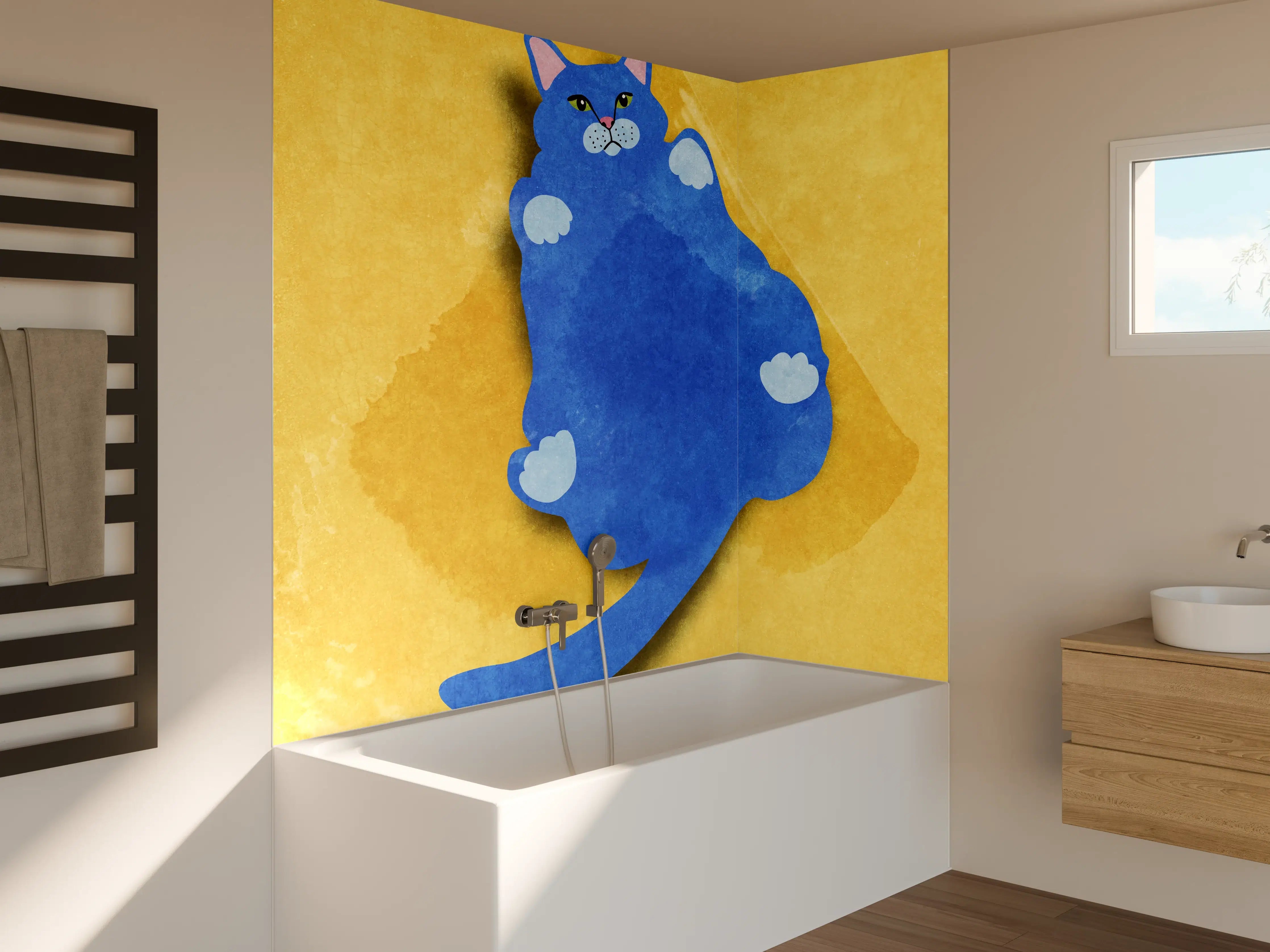 Badewannen-Rückwand - Blauer Lustiger Katzen-Print