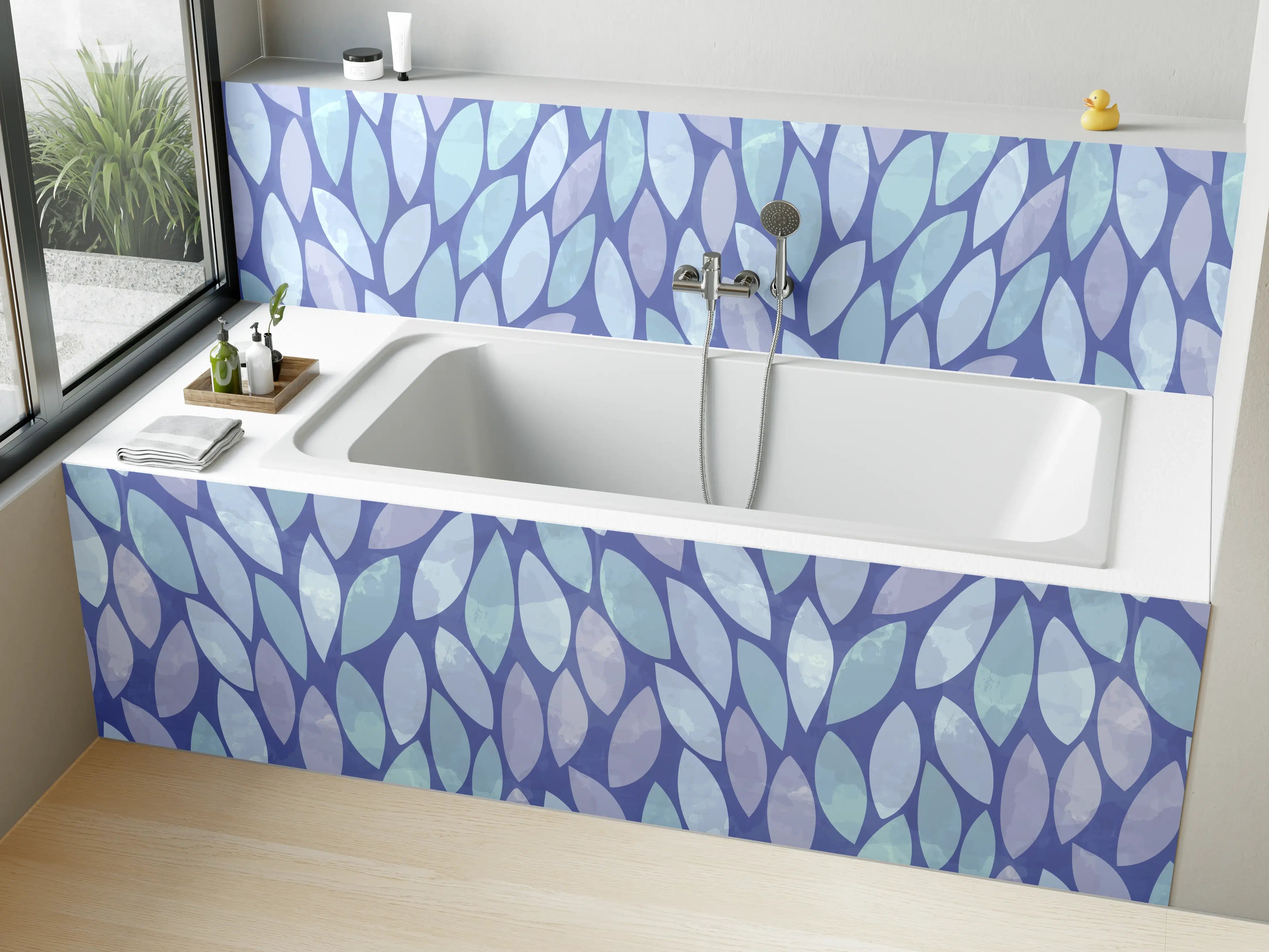Badewannen-Rückwand - Blauer Mosaik-Teppich mit Pastelltönen