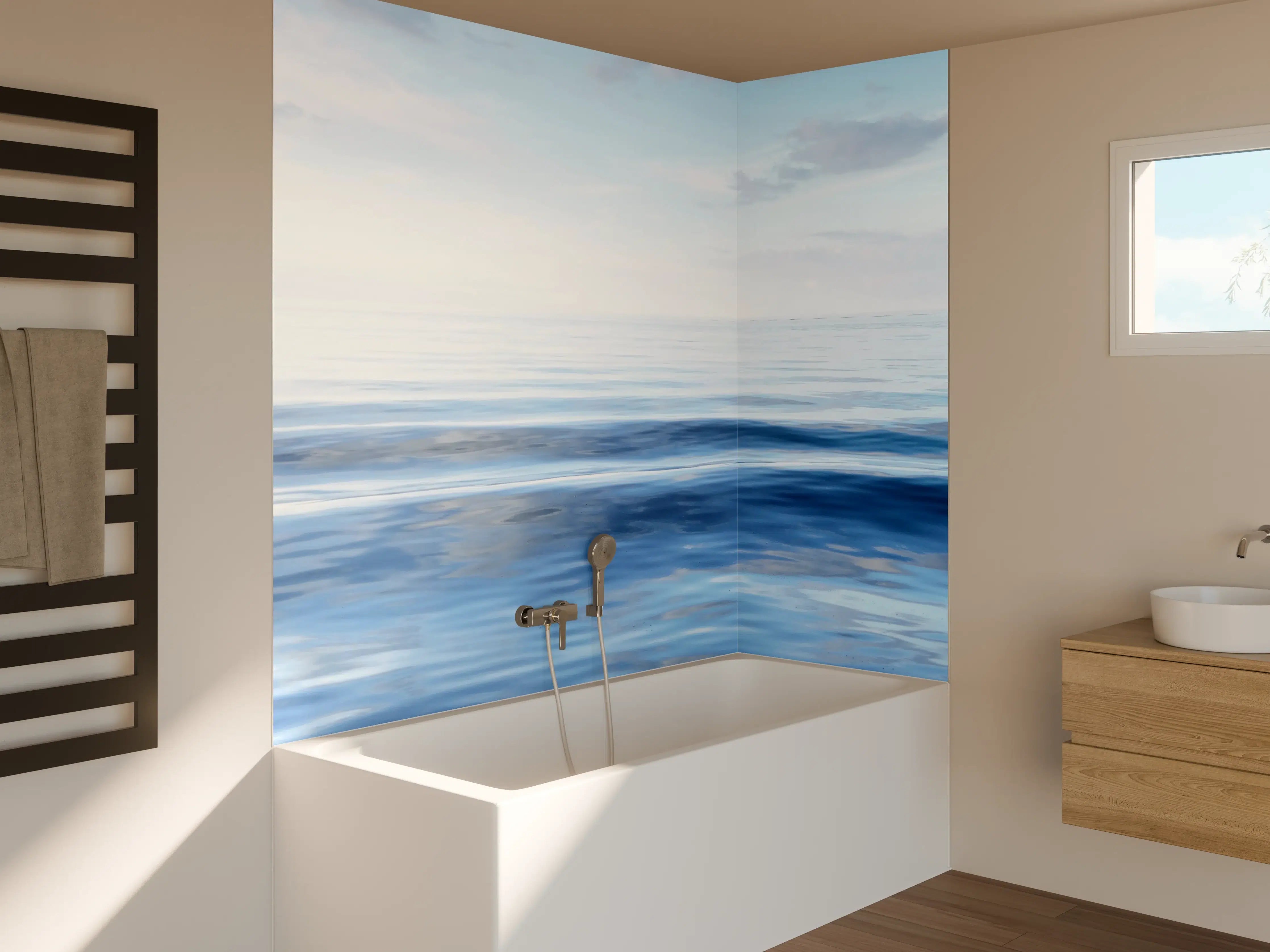 Badewannen-Rückwand - Blauer Ozean unter Himmel