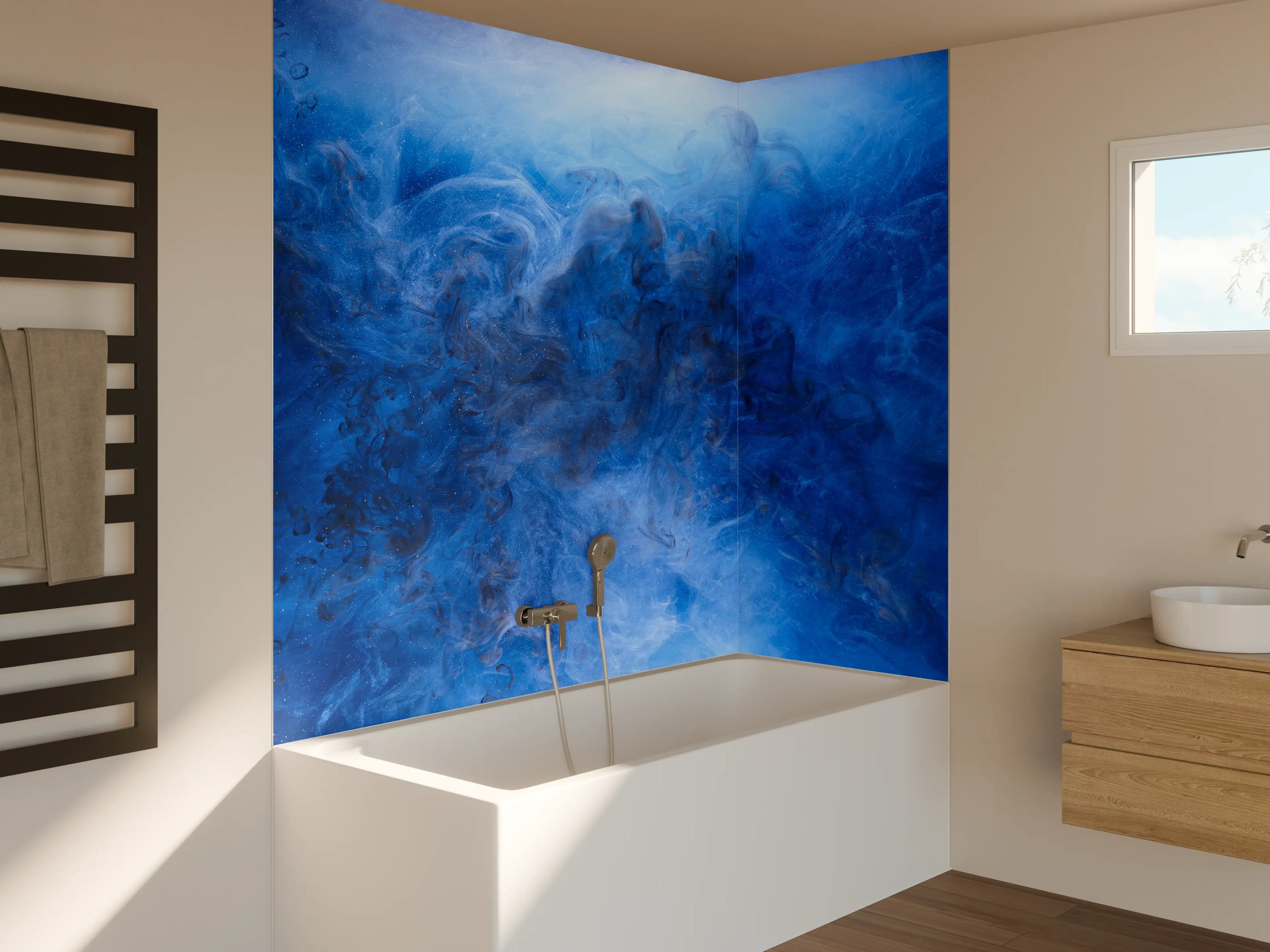 Badewannen-Rückwand - Blauer Rauch