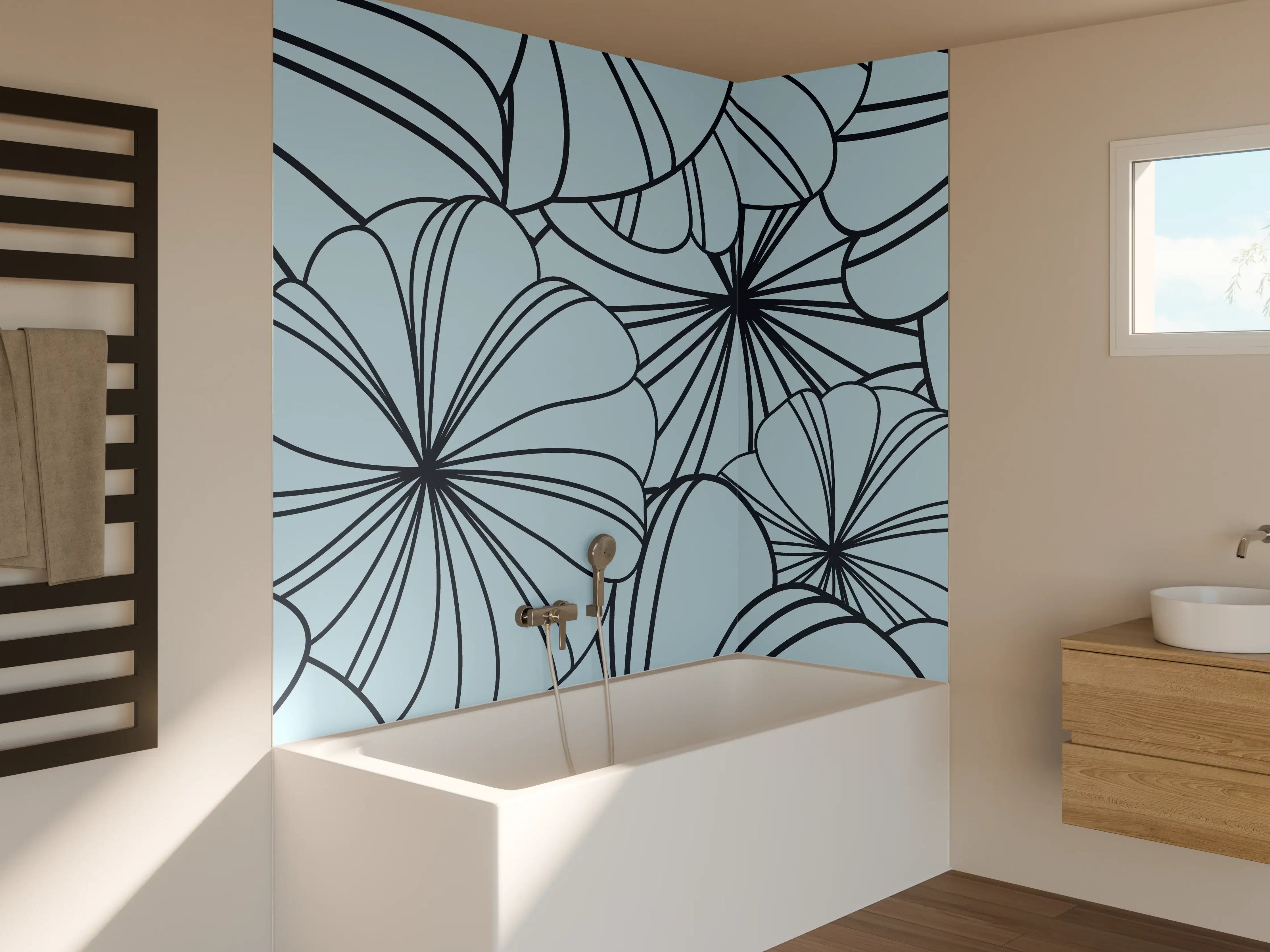 Badewannen-Rückwand - Blaues Blumenmuster Design