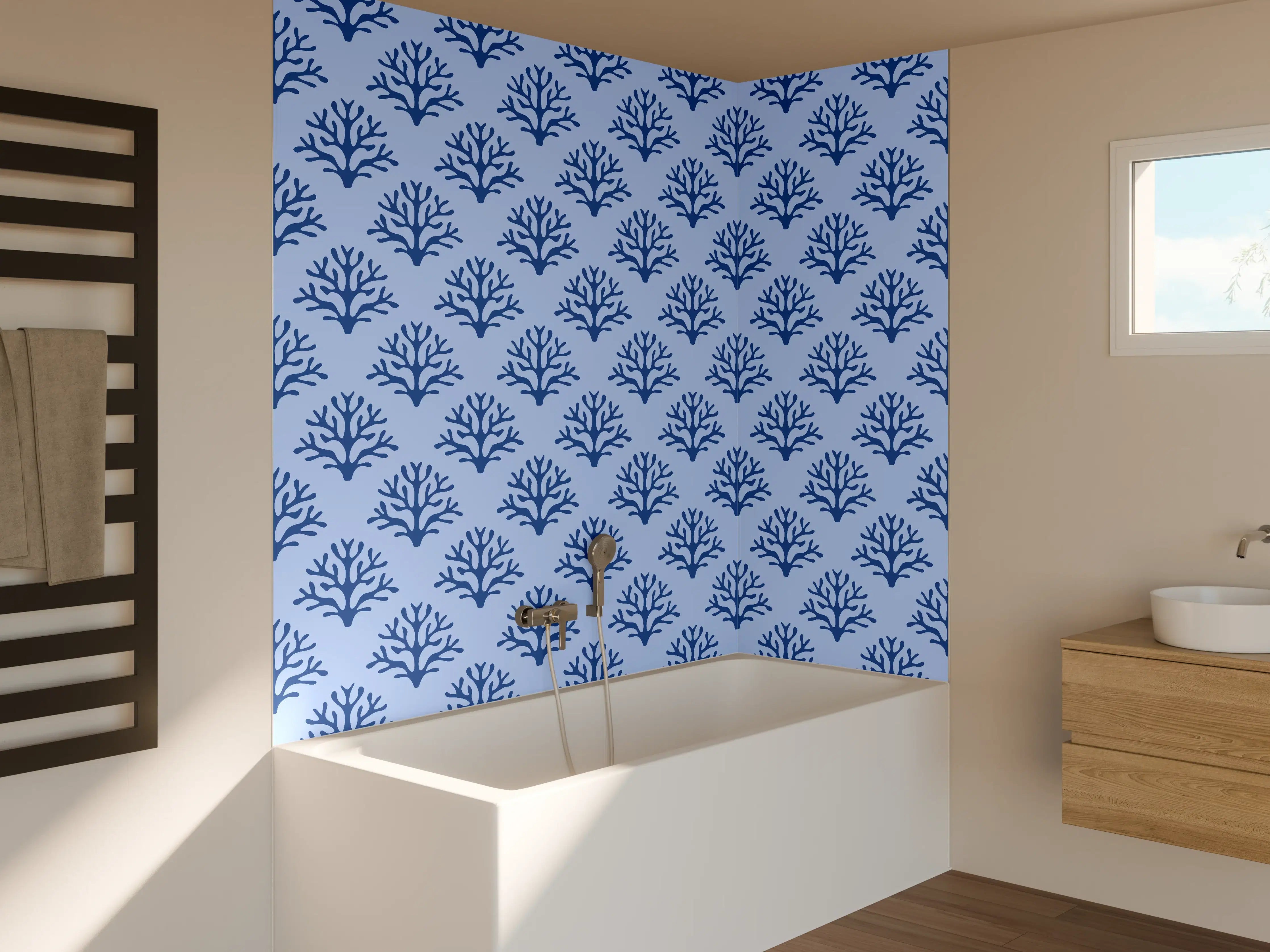 Badewannen-Rückwand - Blaues Korallenmuster Tapete