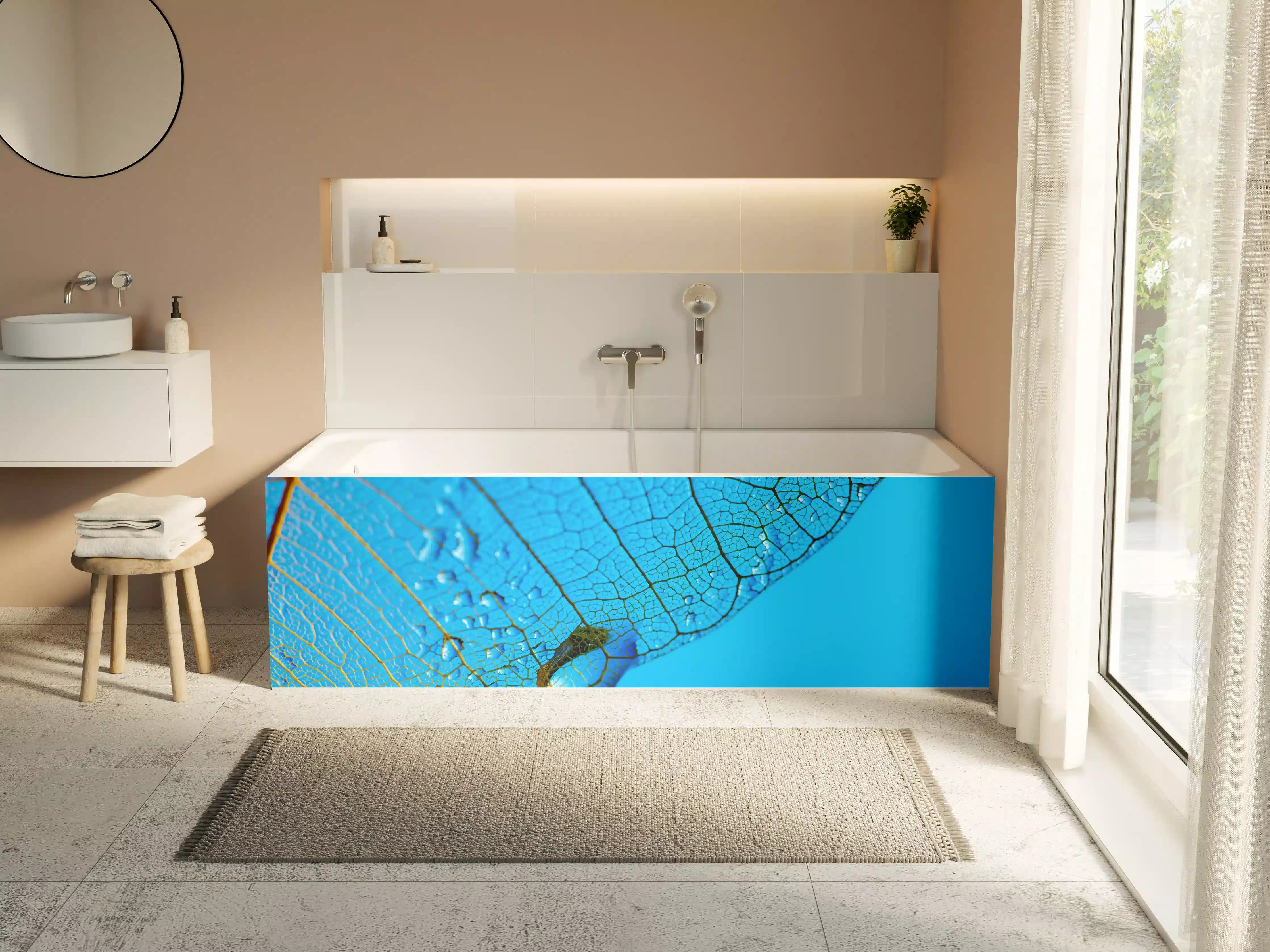 Badewannen-Rückwand - Blaues Makro Blattgeäder