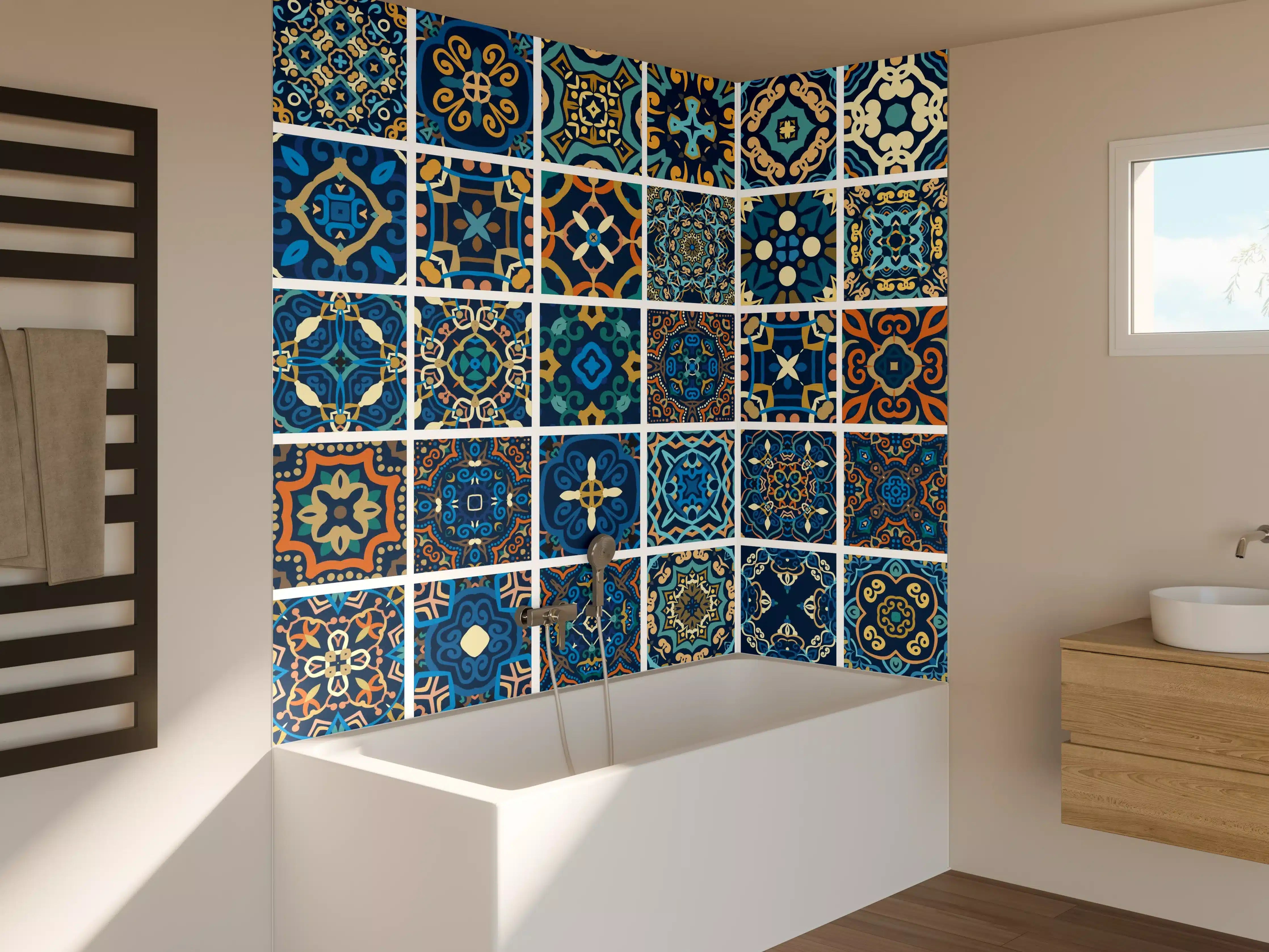Badewannen-Rückwand - Blaues Orientalisches Fliesenmuster