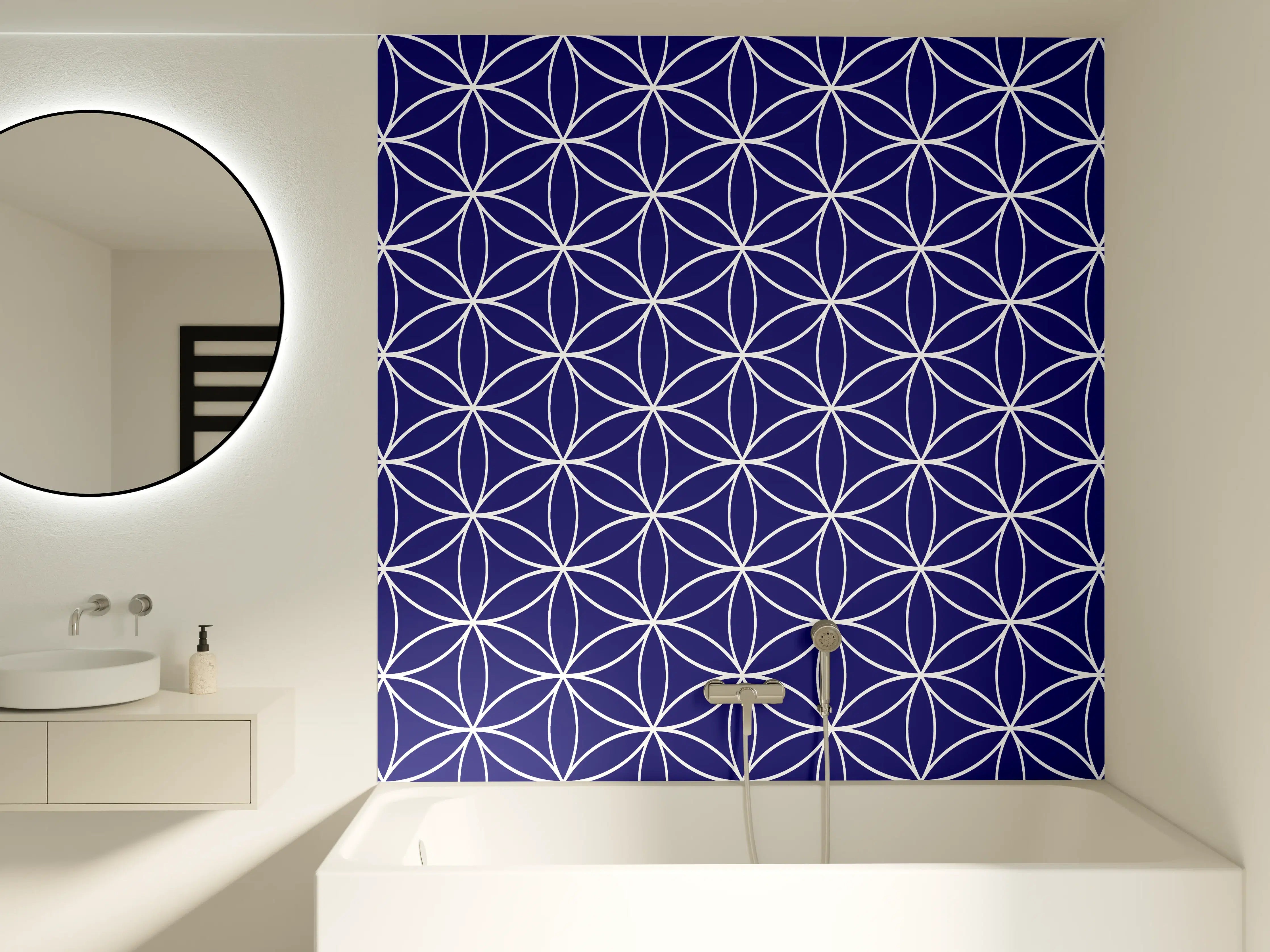 Badewannen-Rückwand - Blaues geometrisches Muster mit Sternen