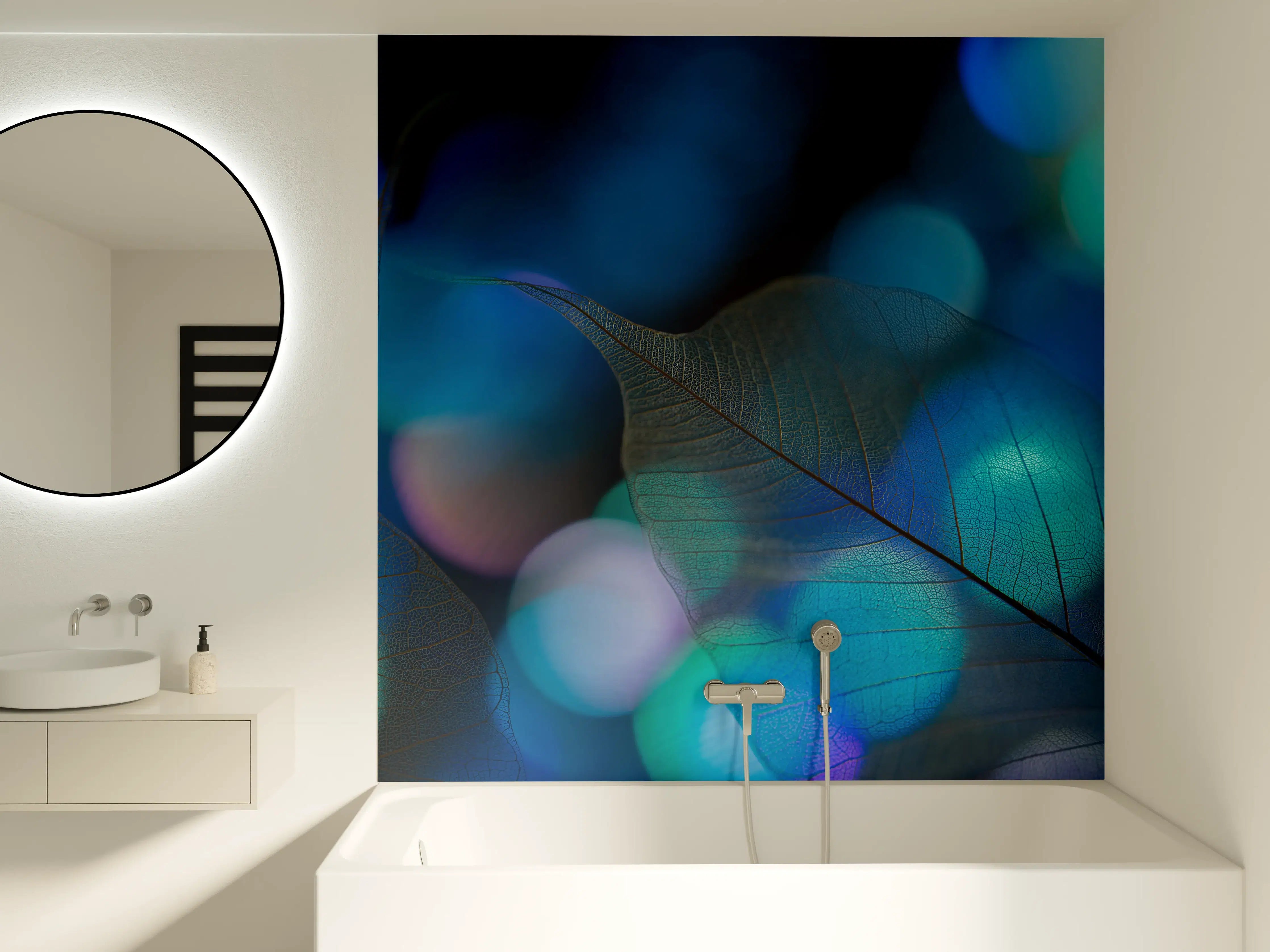 Badewannen-Rückwand - Blaugrün Lichtspiel Blatttextur