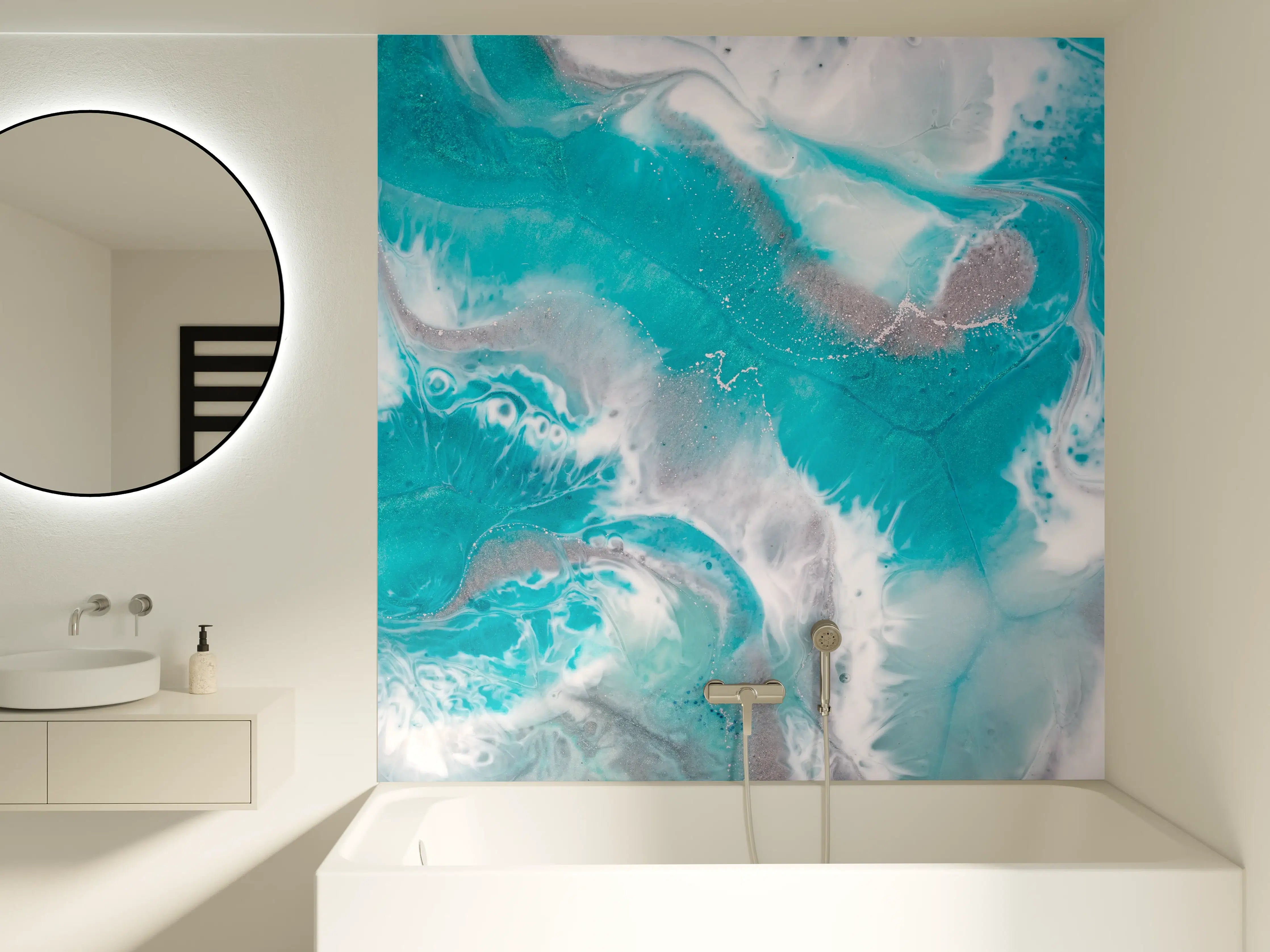 Badewannen-Rückwand - Blautürkis Wasserfarben-Texture