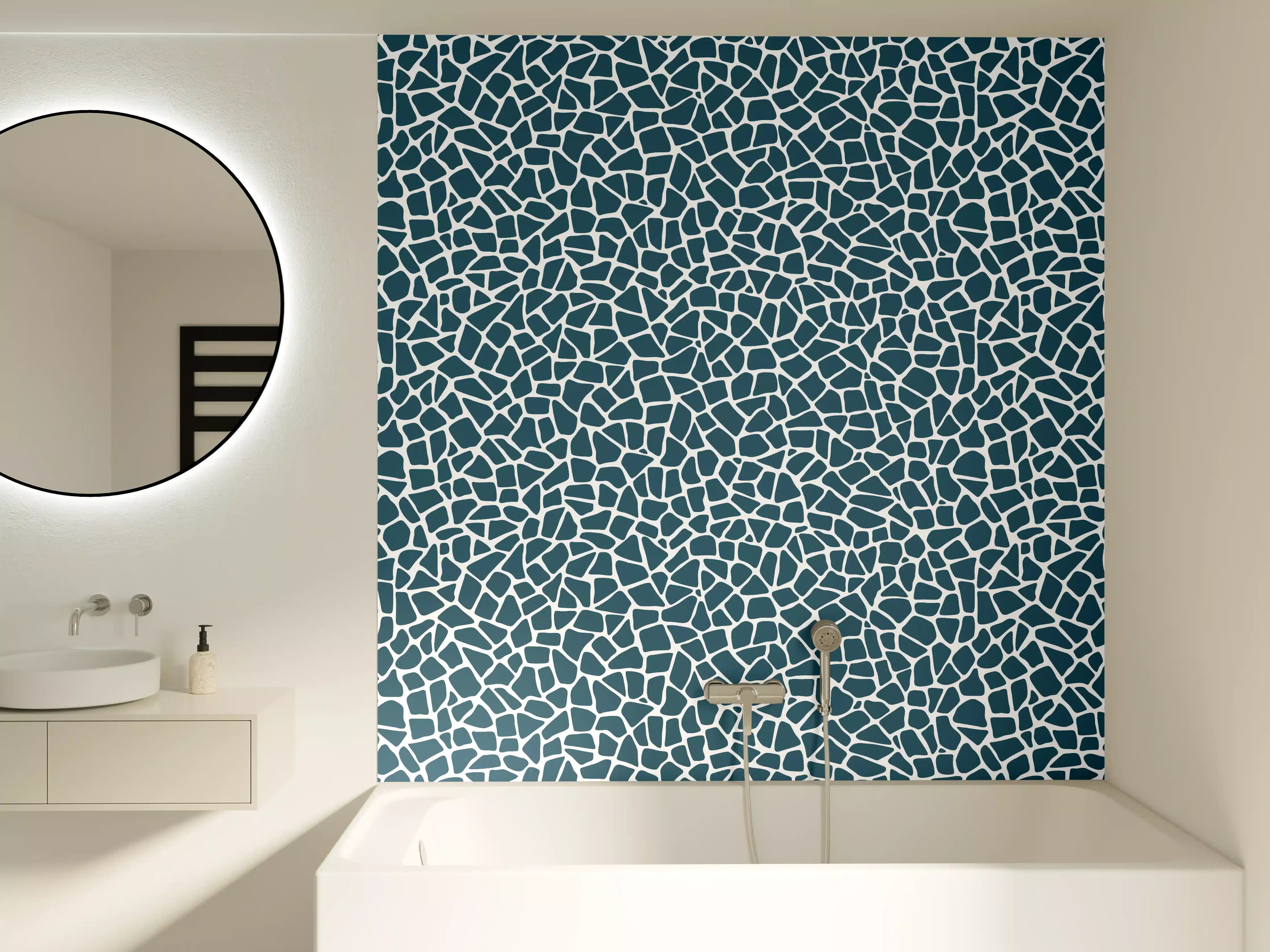 Badewannen-Rückwand - Bleigraues Mosaikmuster mit feinen Linien