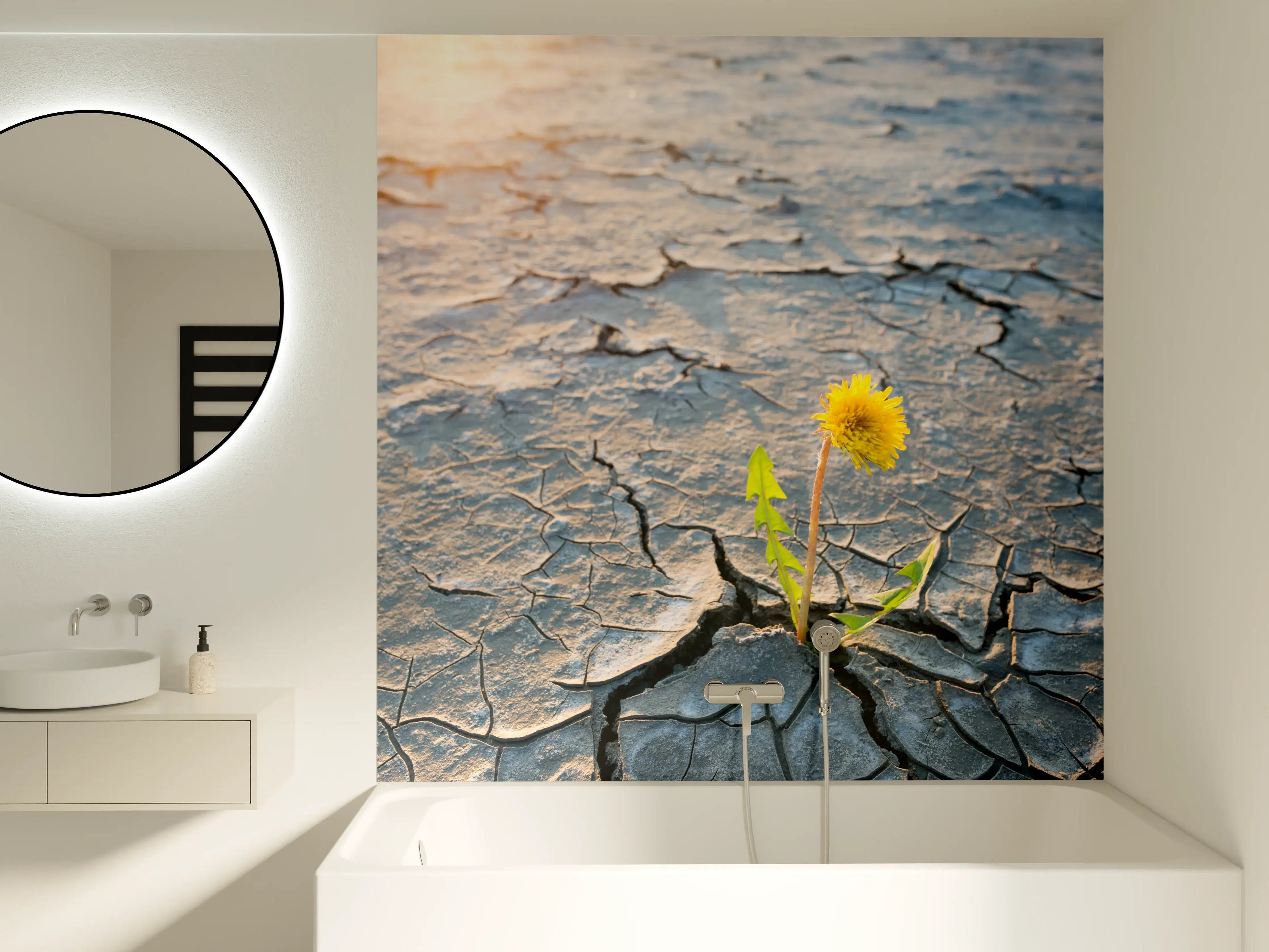 Badewannen-Rückwand - Blume wächst in trockener Wüste