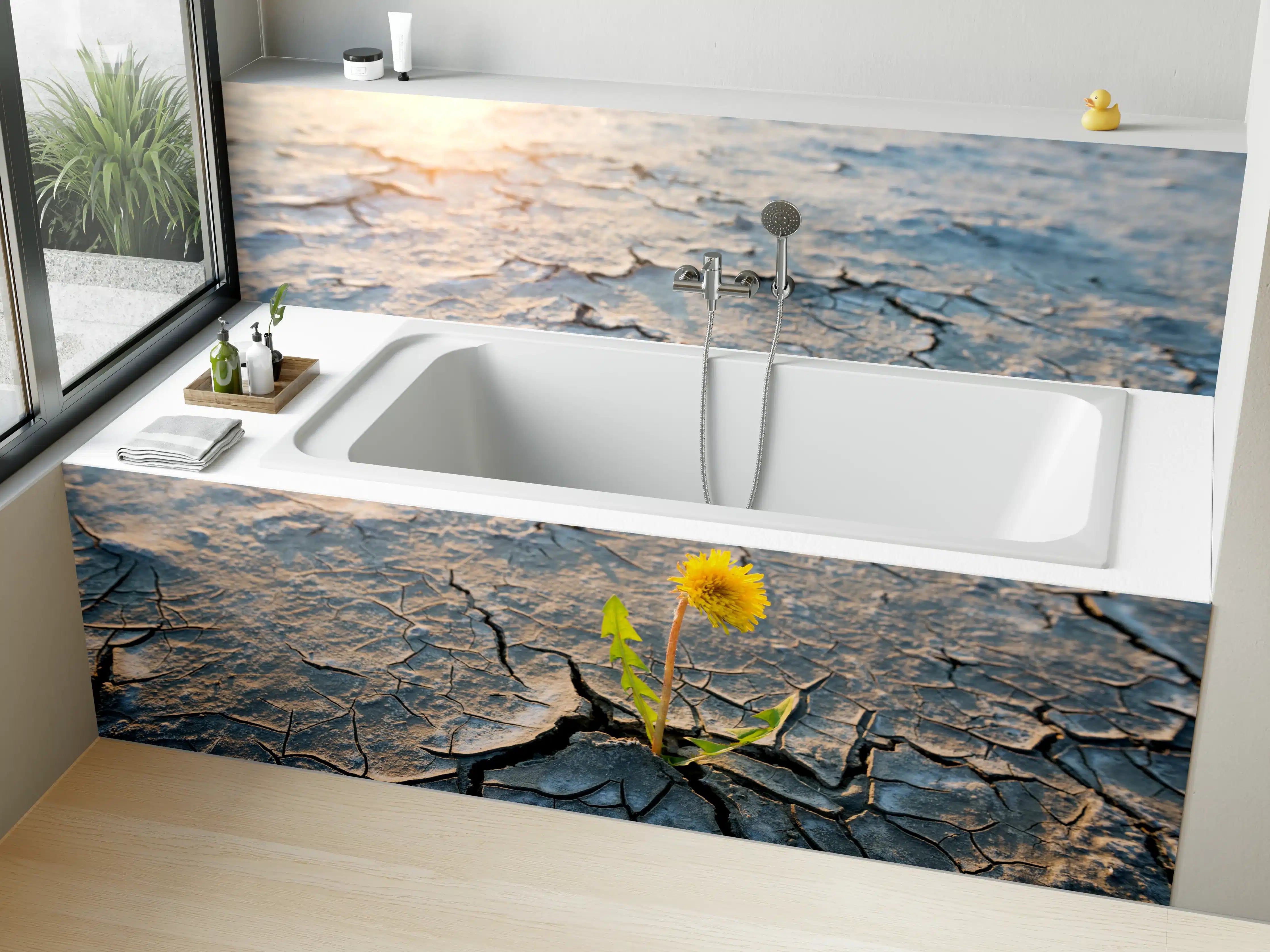 Badewannen-Rückwand - Blume wächst in trockener Wüste