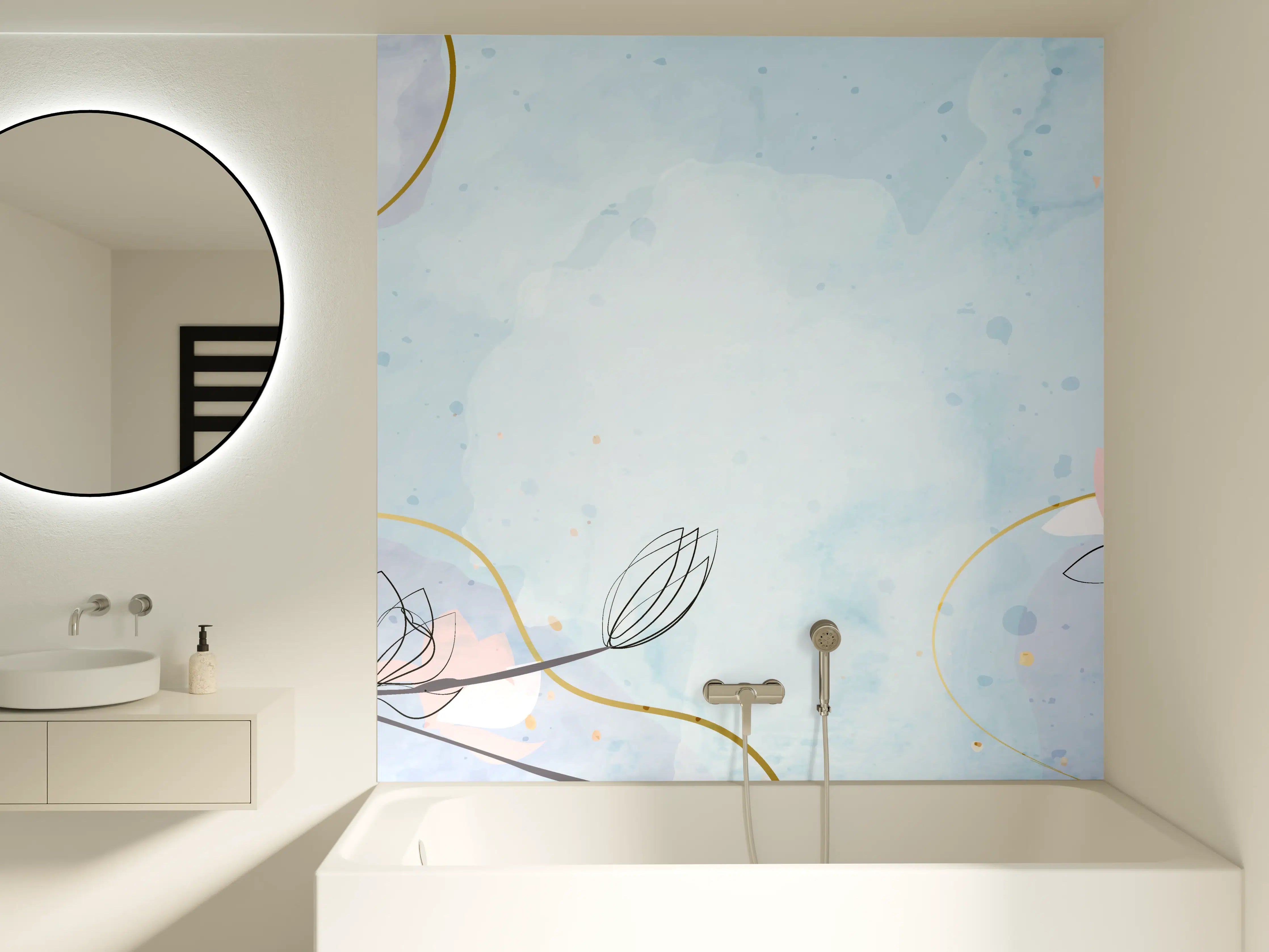 Badewannen-Rückwand - Blumen-Aquarell Pastellfarben