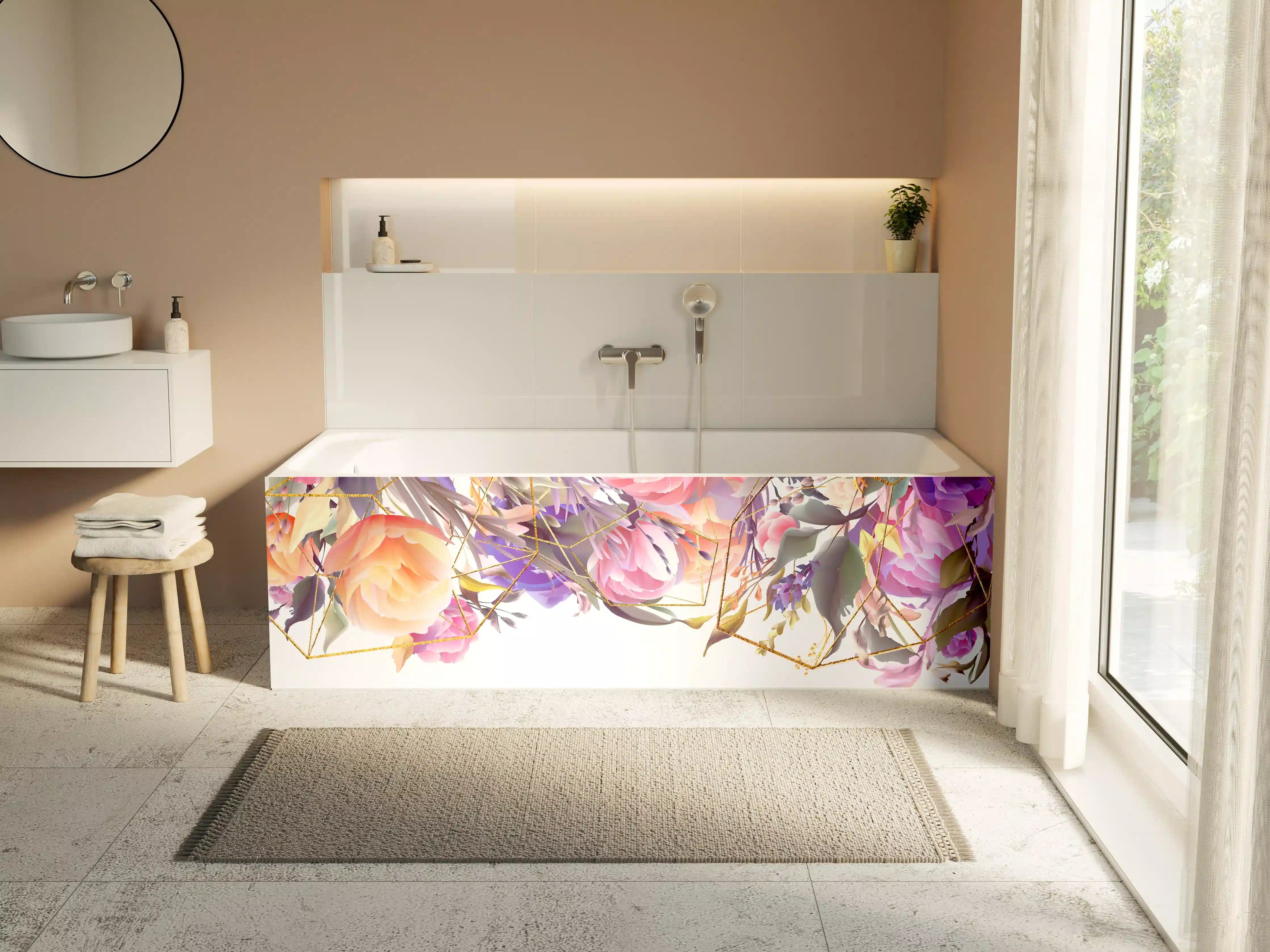 Badewannen-Rückwand - Blumen-Muster Abstrakt Gold