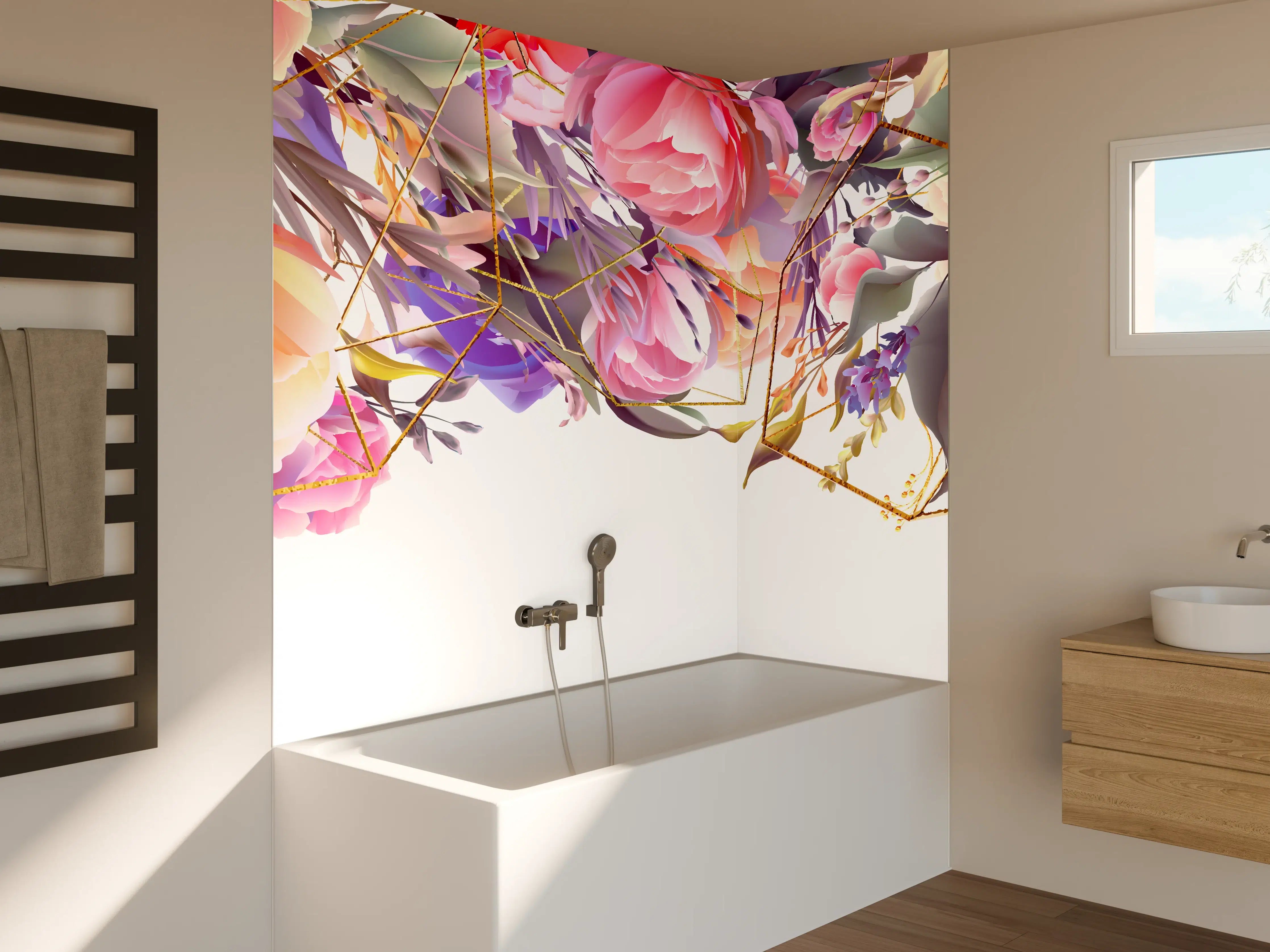 Badewannen-Rückwand - Blumen-Muster Abstrakt Gold