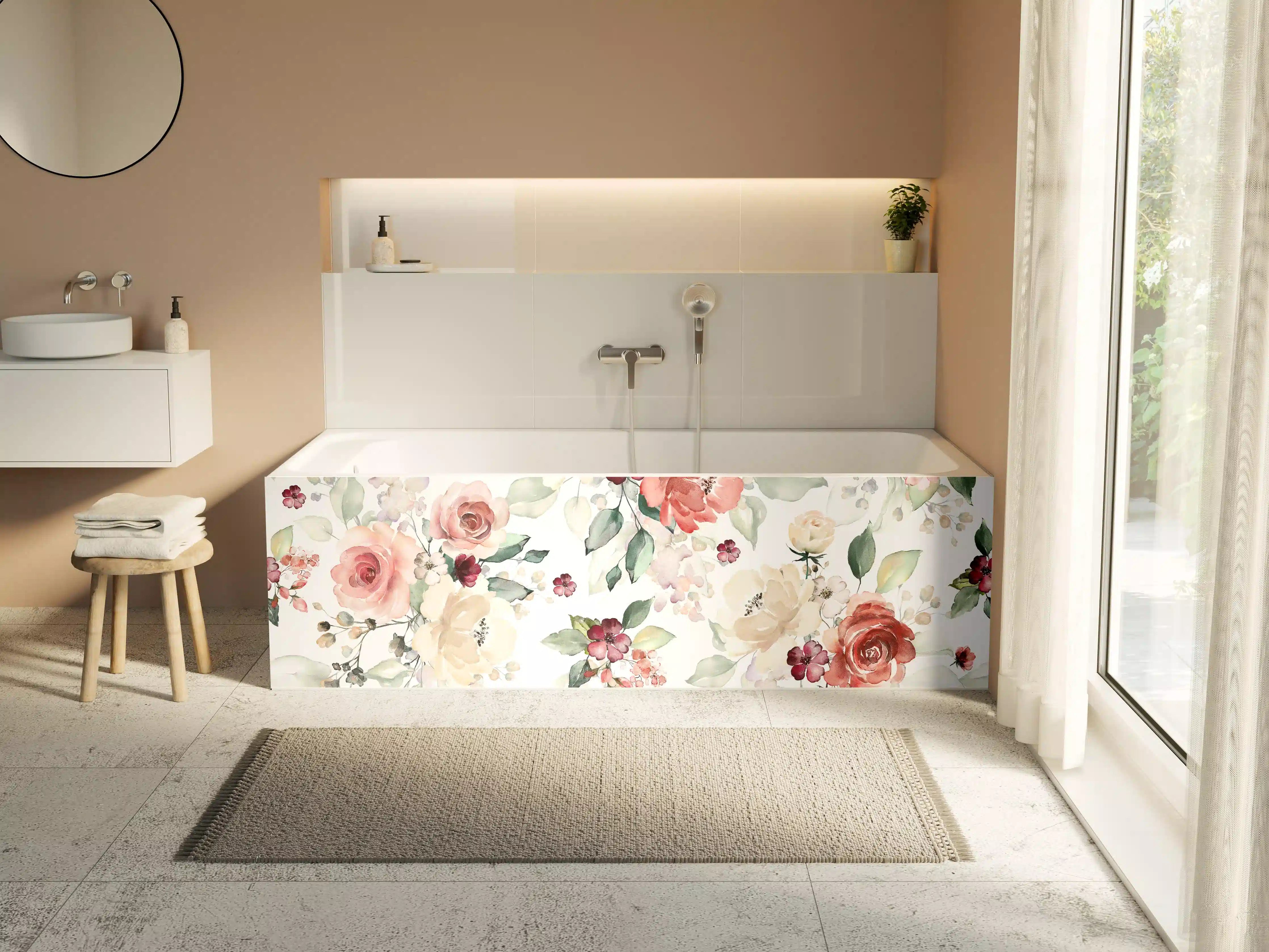 Badewannen-Rückwand - Blumen und Blätter im Tapeten-Stil