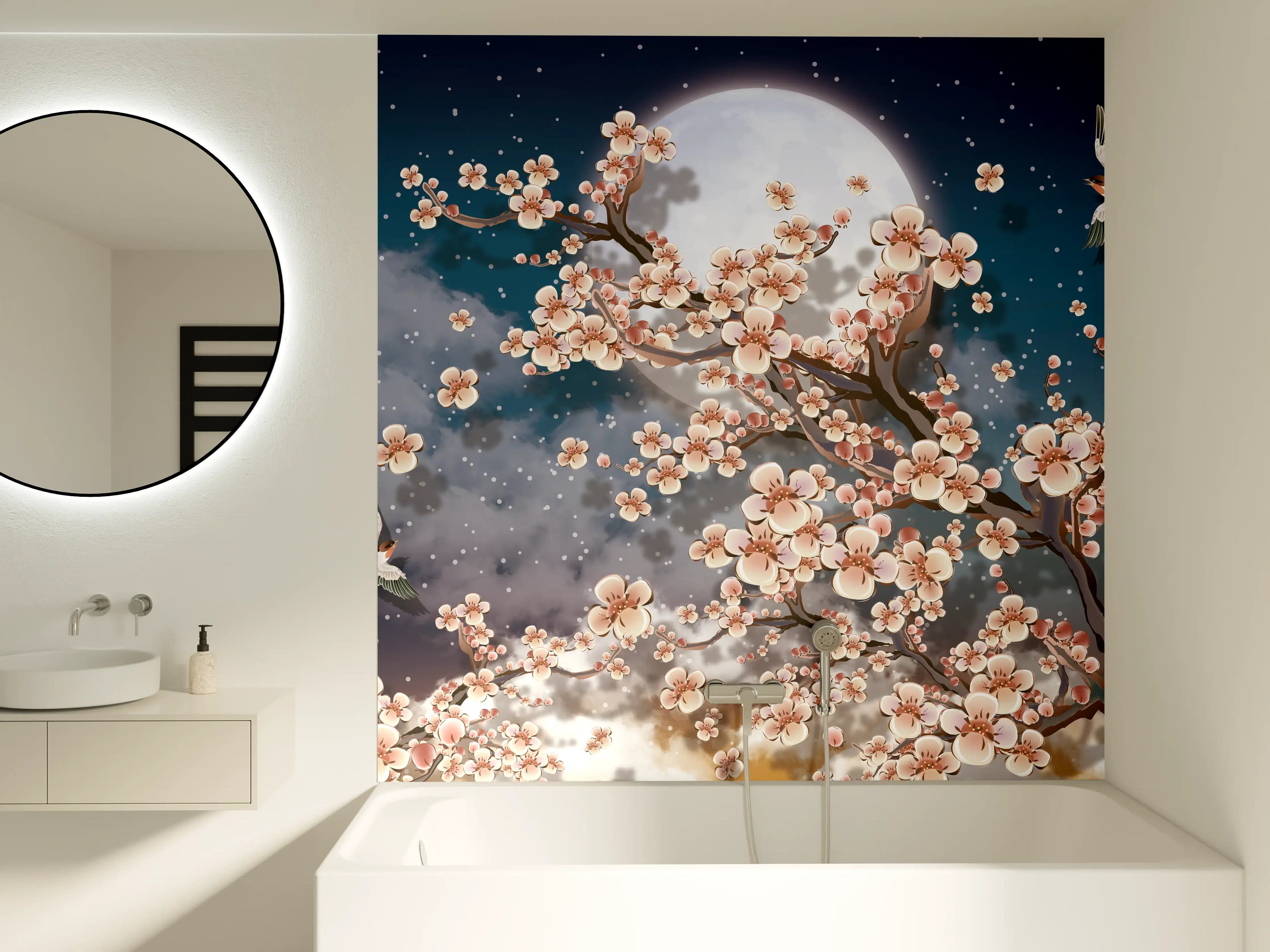 Badewannen-Rückwand - Blumen und Vögel - Floral