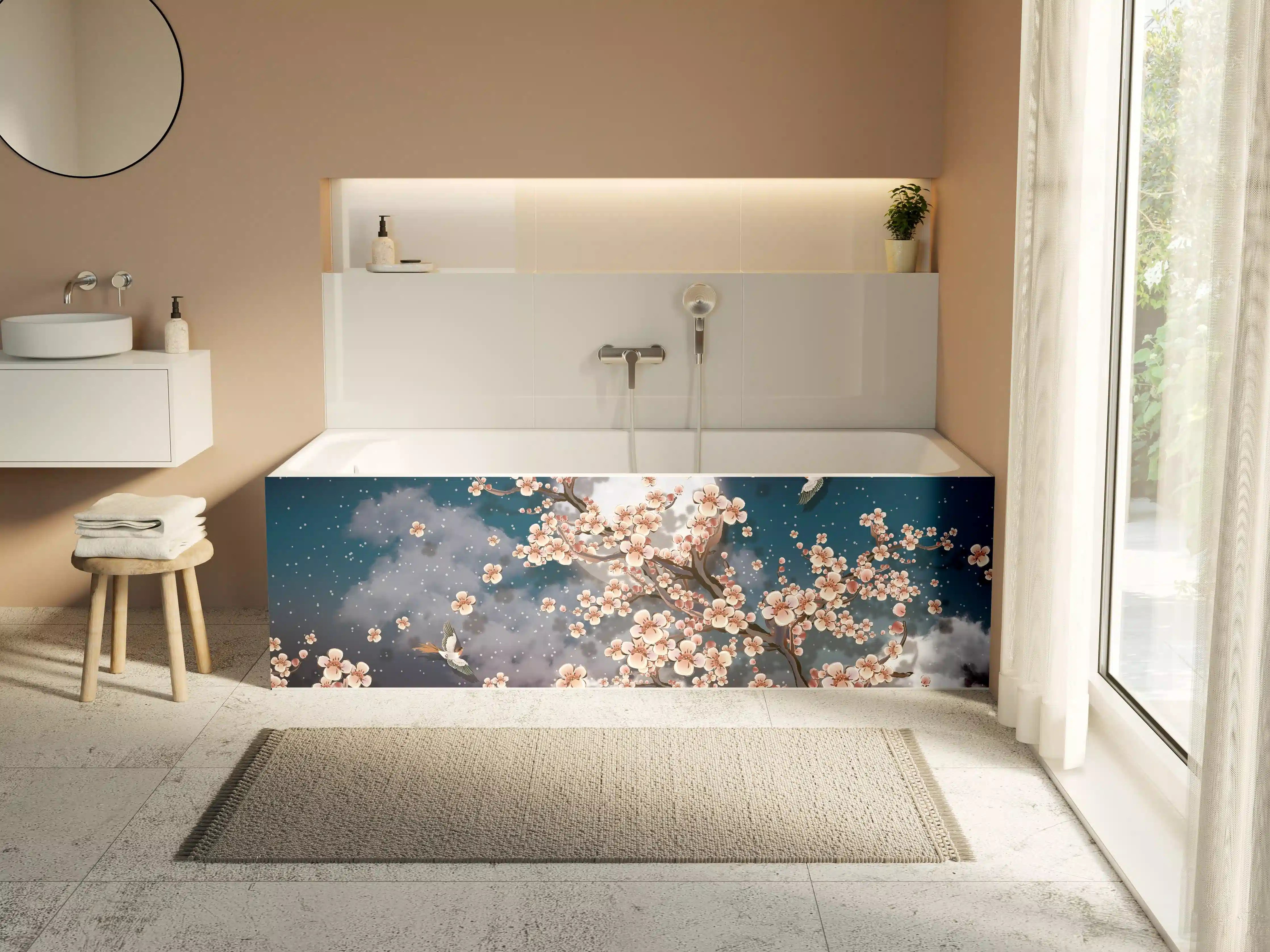 Badewannen-Rückwand - Blumen und Vögel - Floral