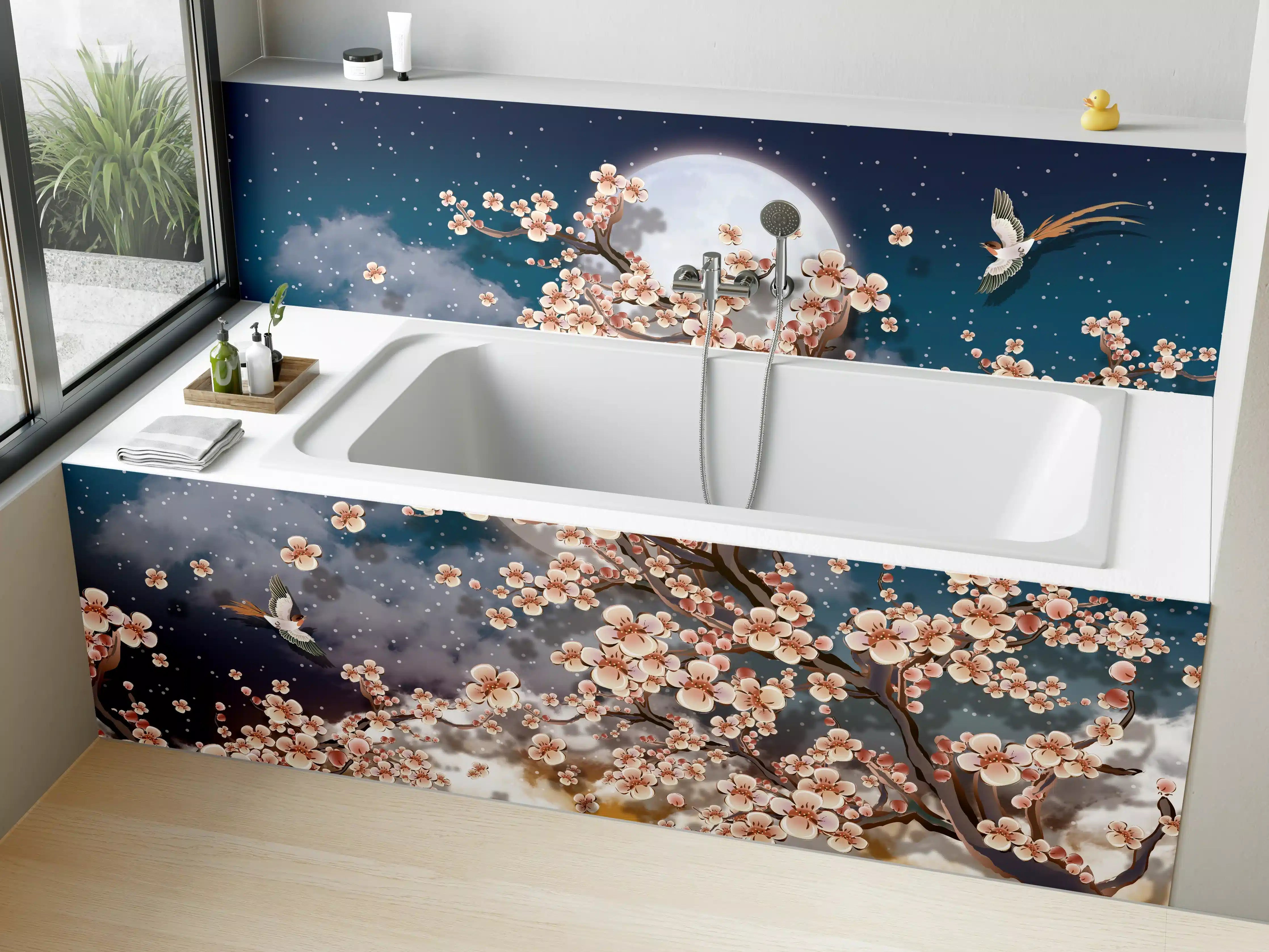 Badewannen-Rückwand - Blumen und Vögel - Floral