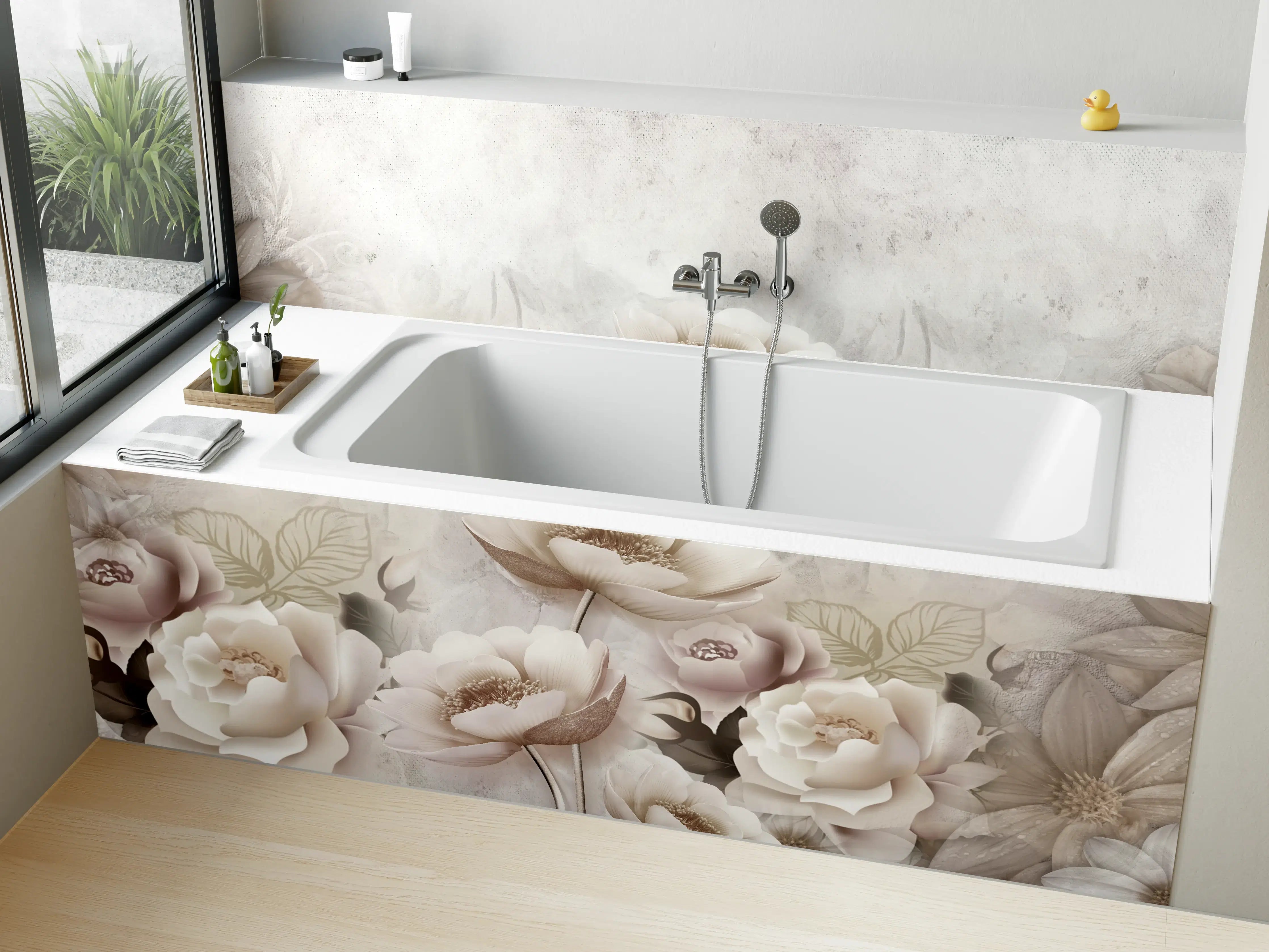 Badewannen-Rückwand - Blumengemälde