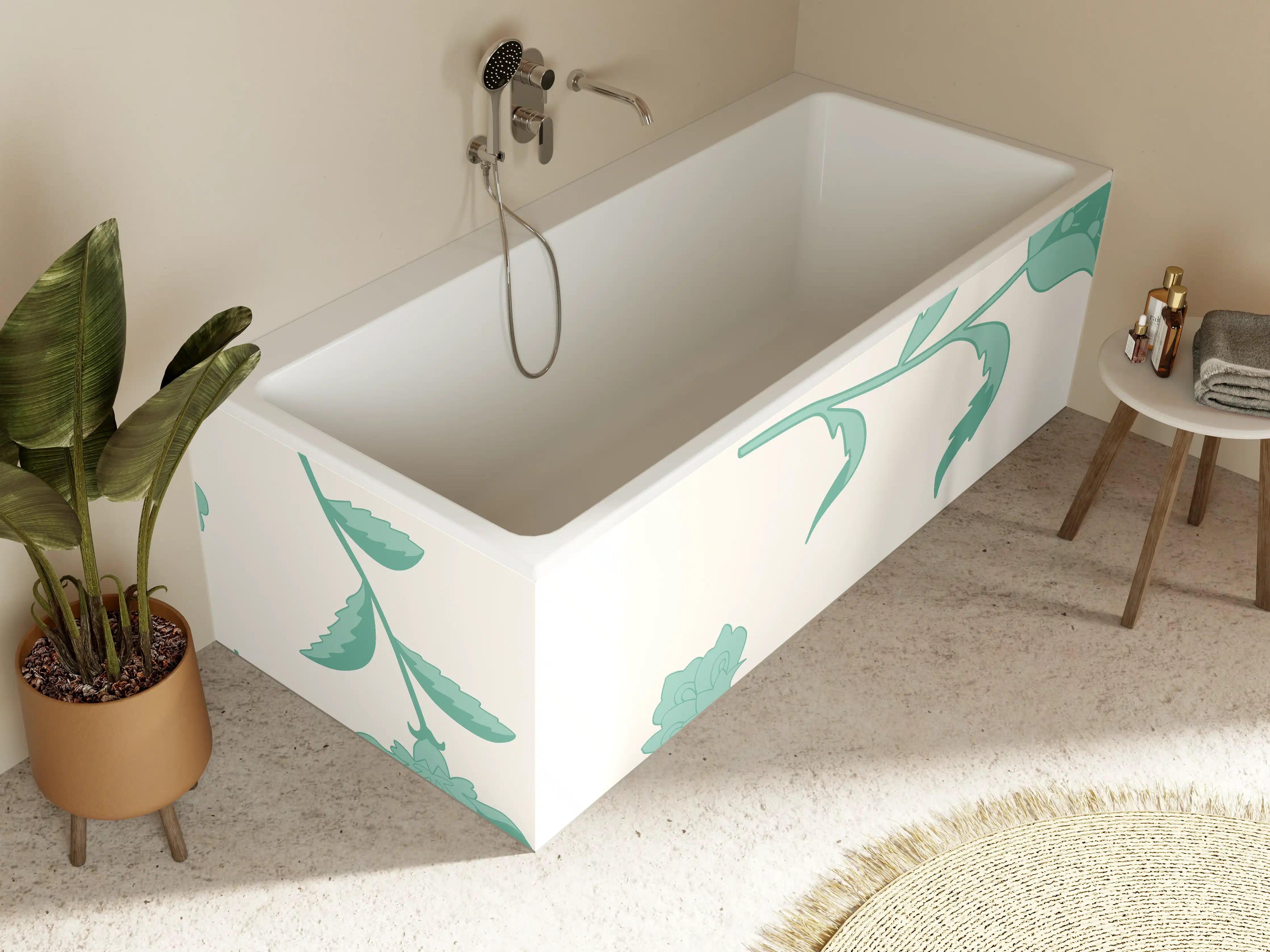 Badewannen-Rückwand - Blumenmuster Türkis-Weiß